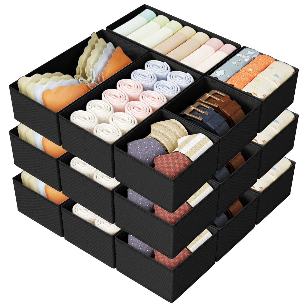 DIMJ Drawer Organizers Clothes, Dresser Organizer Bins for Baby Clothes,Underwear and Sock, Fabric Closet Organization and Storage Boxs, Drawer Dividers for Nursery, Clothing, Tie - 4 Pack, Beige