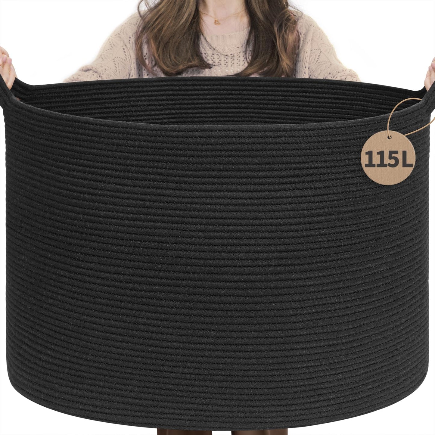 INDRESSME XXXLarge Woven Rope Blanket Basket Living Room Brown, 90L