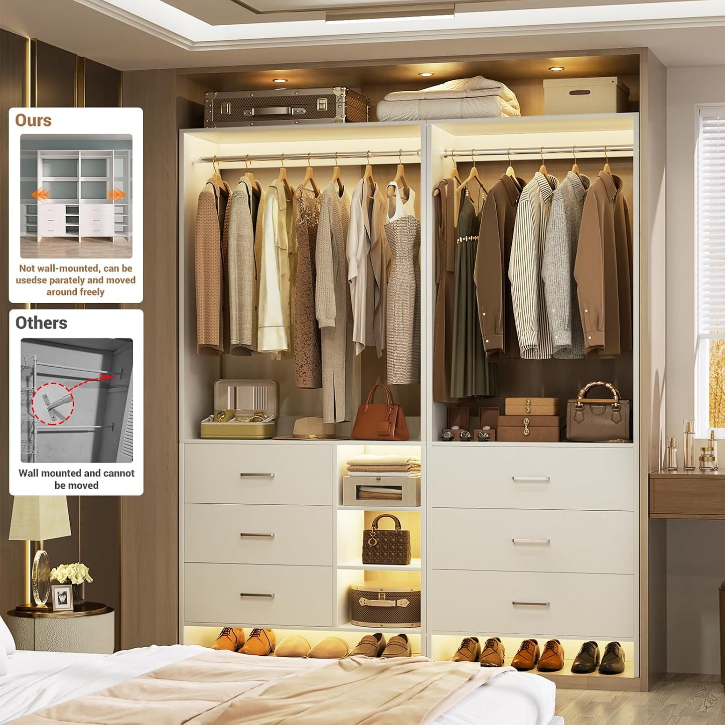 Aheaplus Closet System with 6 Drawers, 4.5ft, Set of 2, White