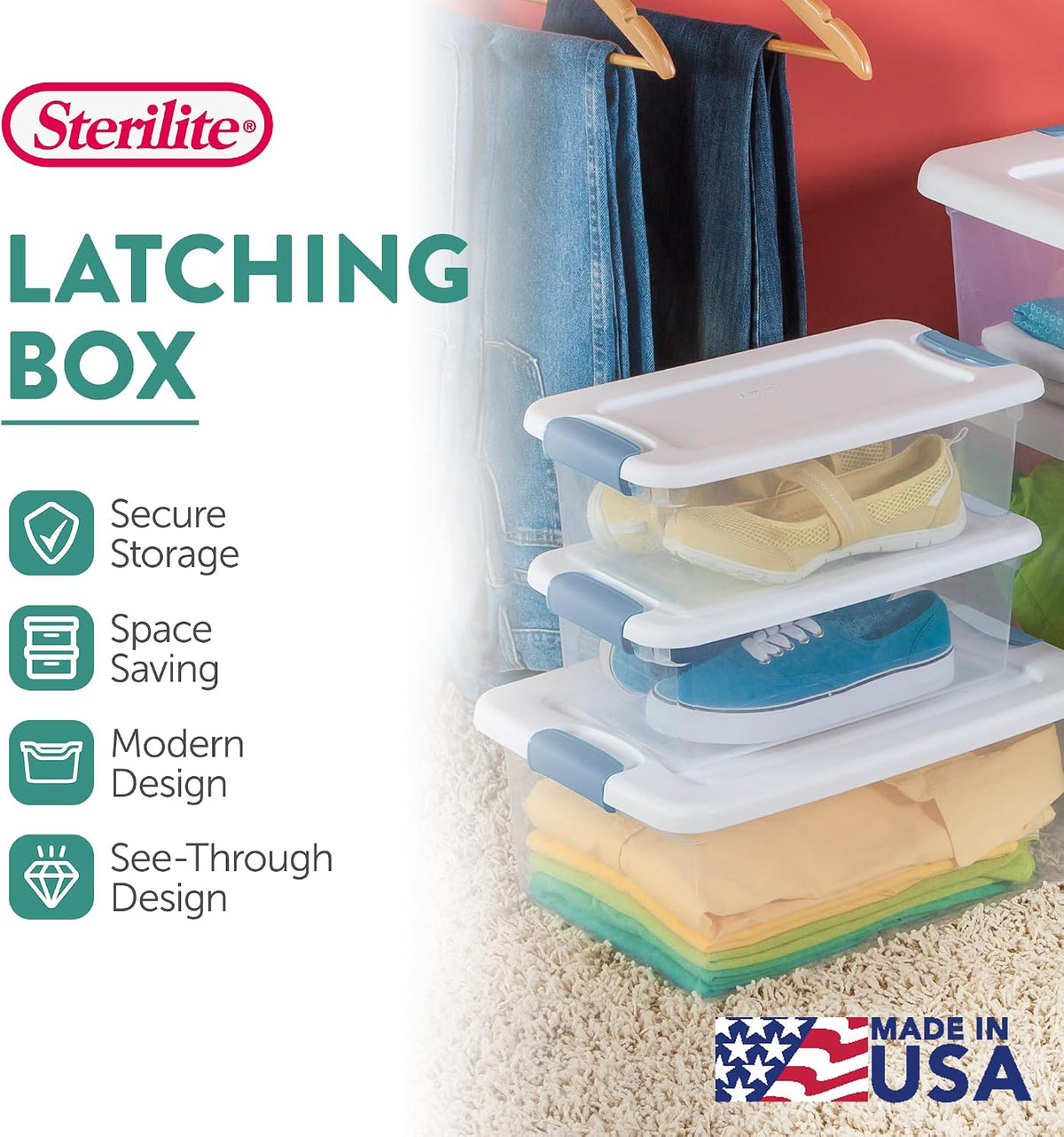Sterilite Latching Box with Lids for Home and Office, 6 Quart, 12-Pack