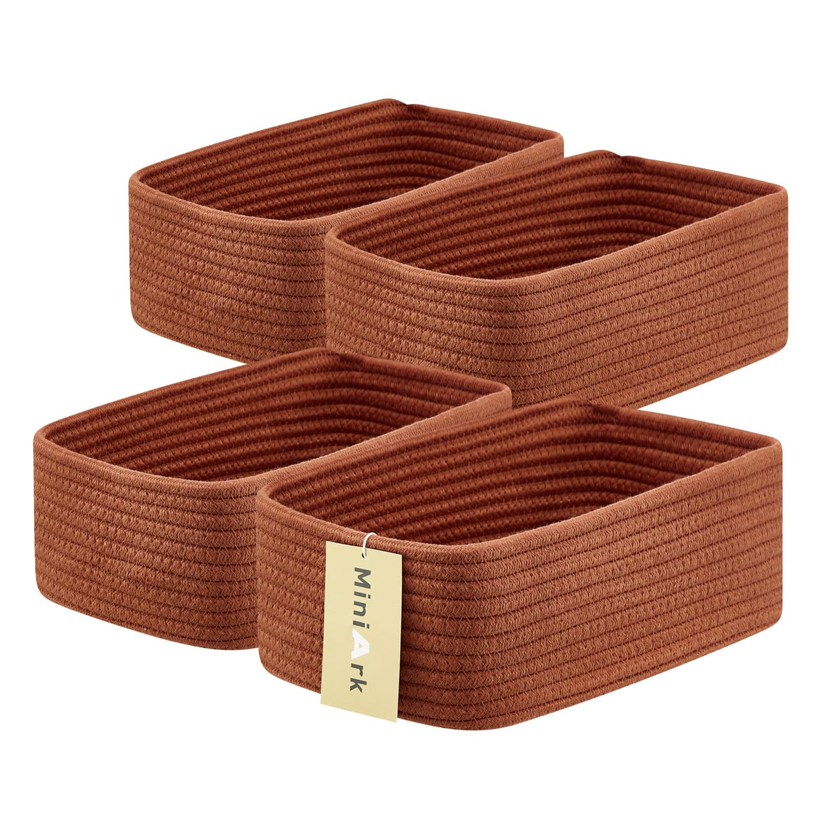 MiniArk Small Storage Baskets for Organizing | Closet Organizer Bins | Shelf Toy Basket | Woven Rope Baskets | Cube Decorative Box | Shallow Basket | L11.5xW7.5xH4.7| Brown