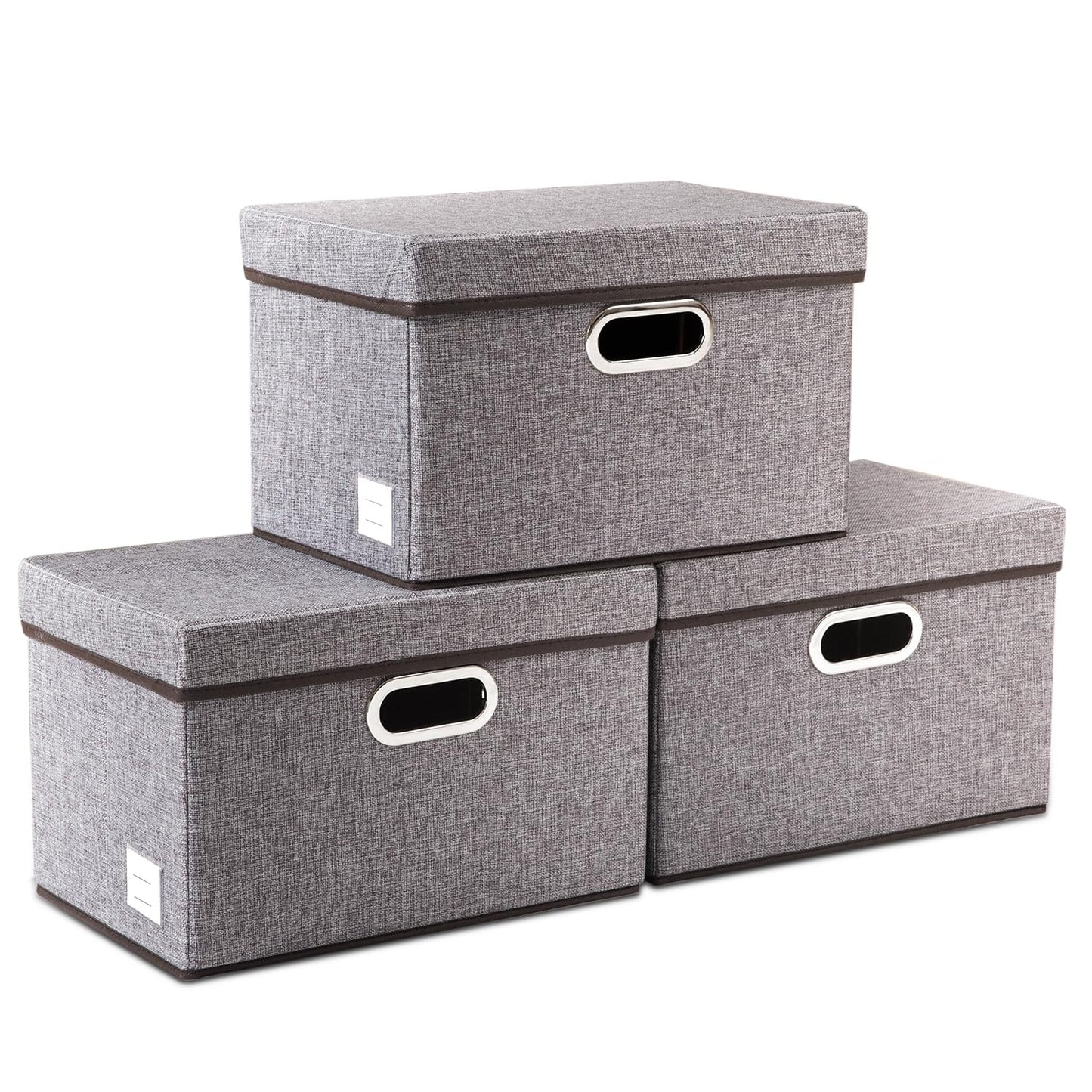 PRANDOM Large Collapsible Storage Bins with Lids [3-Pack] Jute Fabric Foldable Storage Boxes Organizer Containers Baskets Cube with Cover for Home Bedroom Closet Office Nursery (17.7x11.8x11.8)