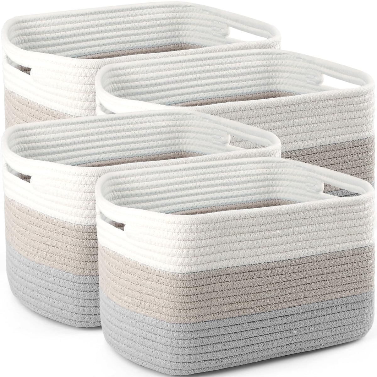 4 Pack Storage Baskets for Organizing, 12''Lx9''Wx8''H Woven Baskets for Storage Toys, Towels, Books, and Clothes, Cotton Rope Basket for Shelves with Handle