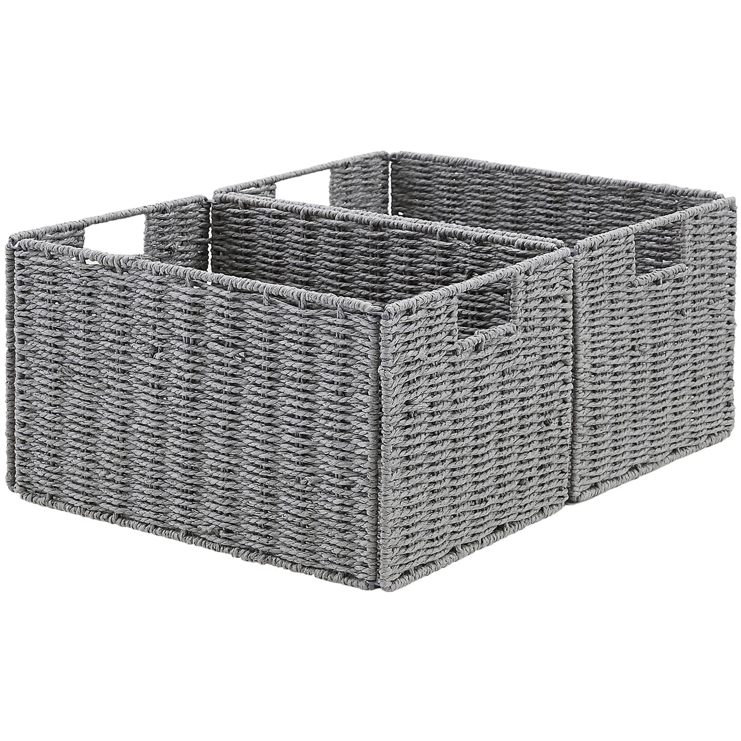 Vagusicc Wicker Storage Basket, Set of 2 Hand-Woven Paper Rope Wicker Basket, Small Storage Baskets for Organizing Toilet Paper Basket, Foldable Large Cube Storage Organizer Bins for Shelves (Natural)