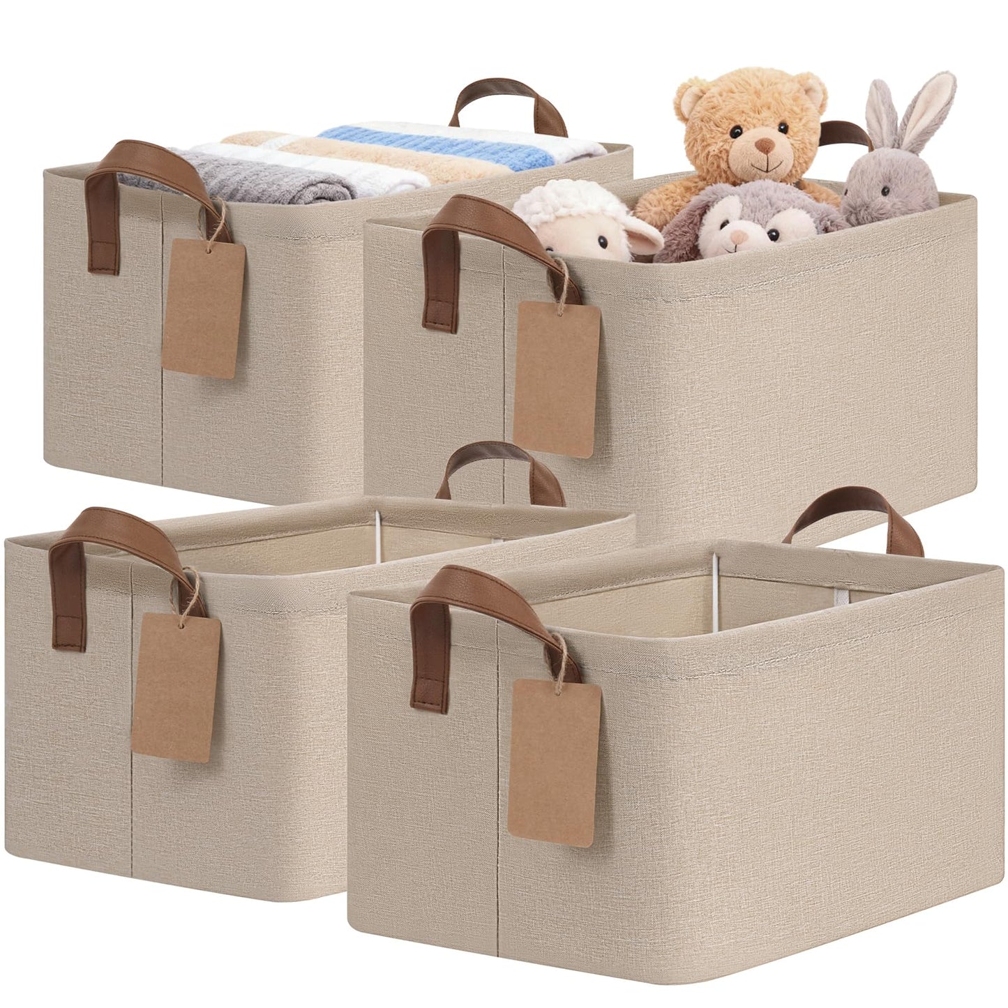 CHICVITA 4 Pack Large Fabric Storage Baskets for Shelves, 30L Beige