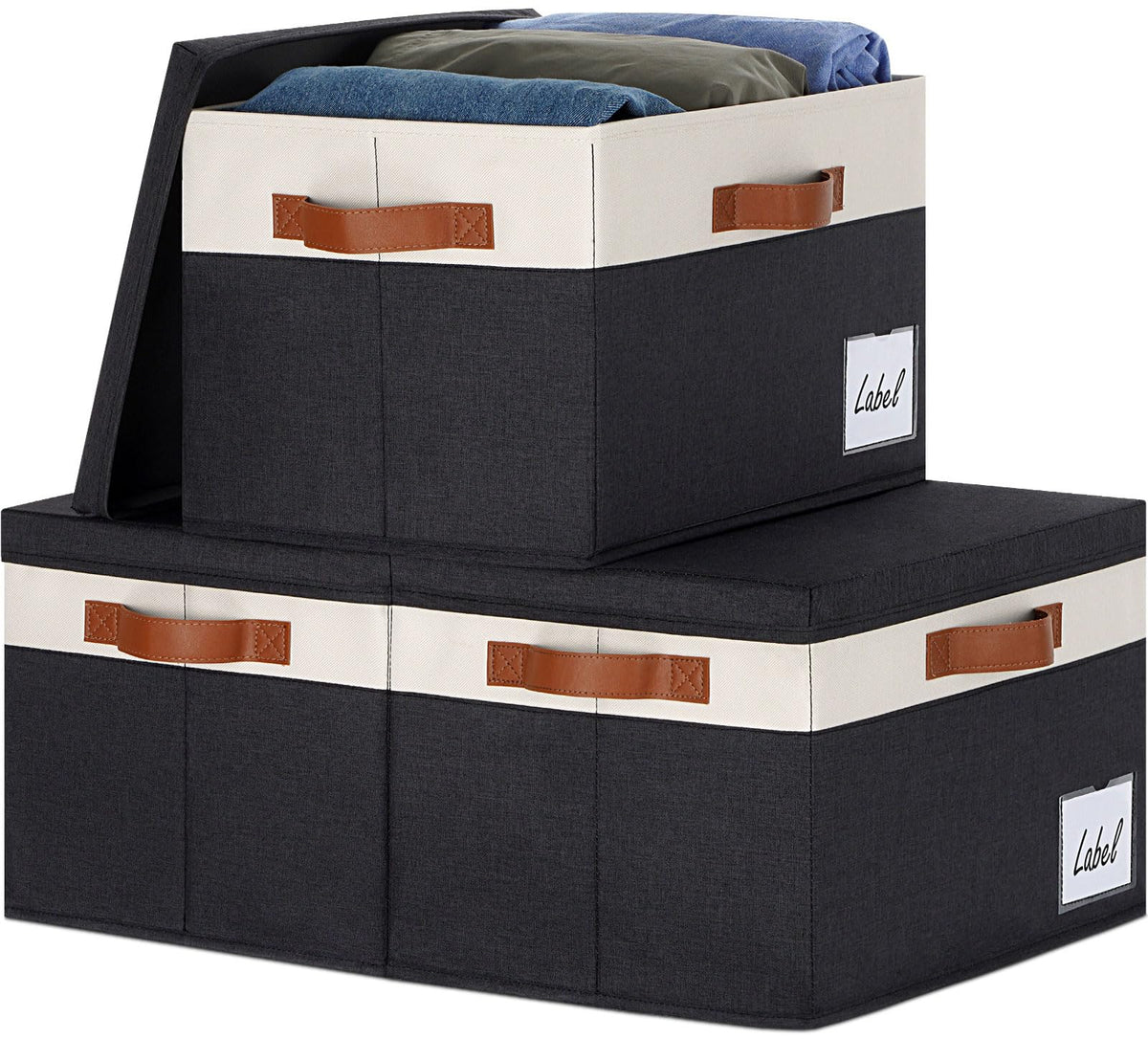 GhvyenntteS Large Fabric Storage Bins with 3 Handles, 15x11x9.6 Inch Storage Baskets for Shelves, Foldable Closet Storage Bins for Shelves, Closet Organizers and Storage Boxes 3 Pack