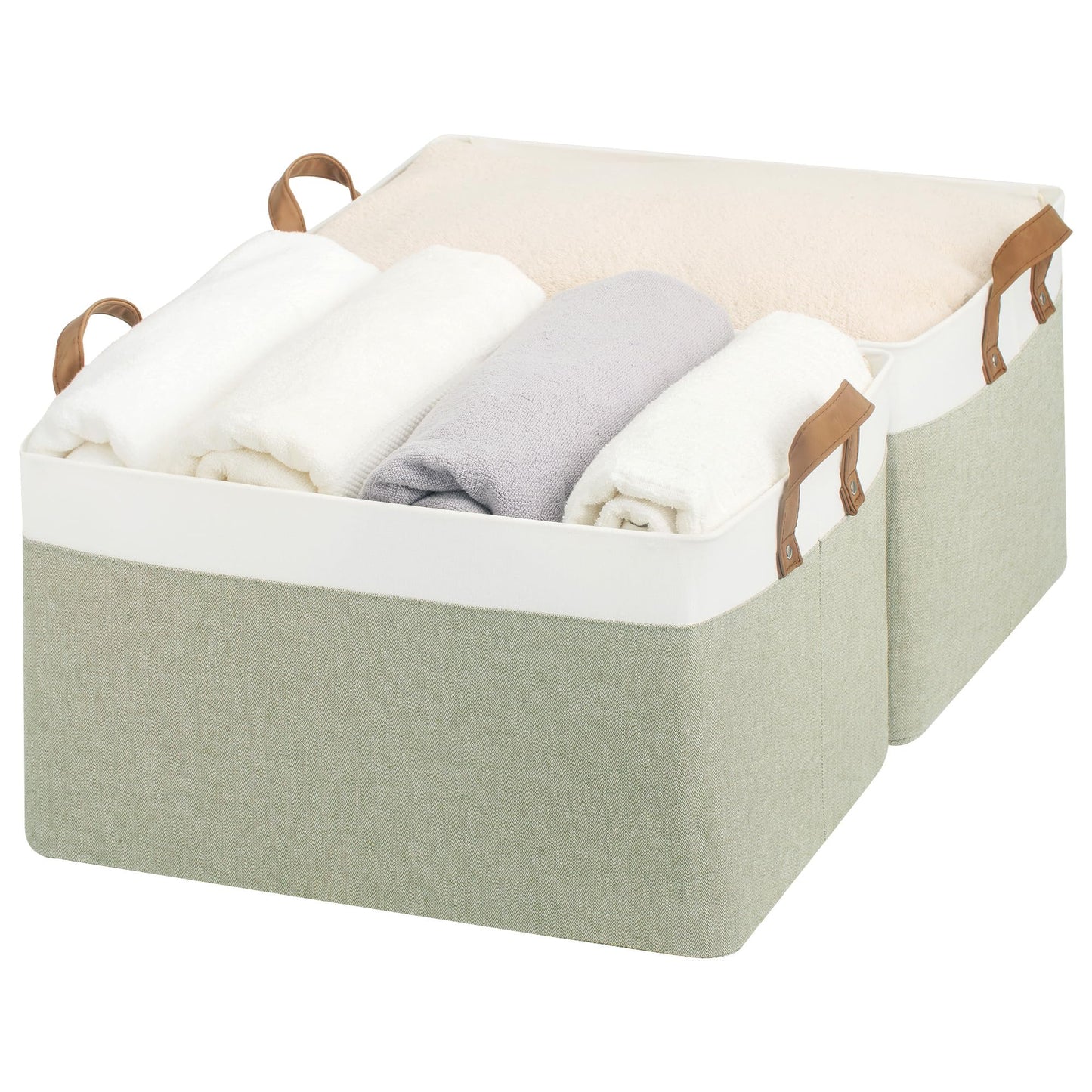 StorageWorks Fabric Storage Bins, Khaki and Beige Stripes, 2-Pack