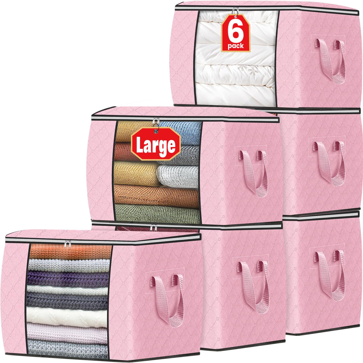Fab totes 6 Pack Storage Bags for Clothes Blanket Storage Bins with Lids