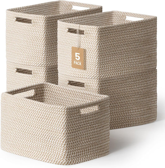 5 Pack Woven Storage Baskets, Decorative Storage Bins for Organizing