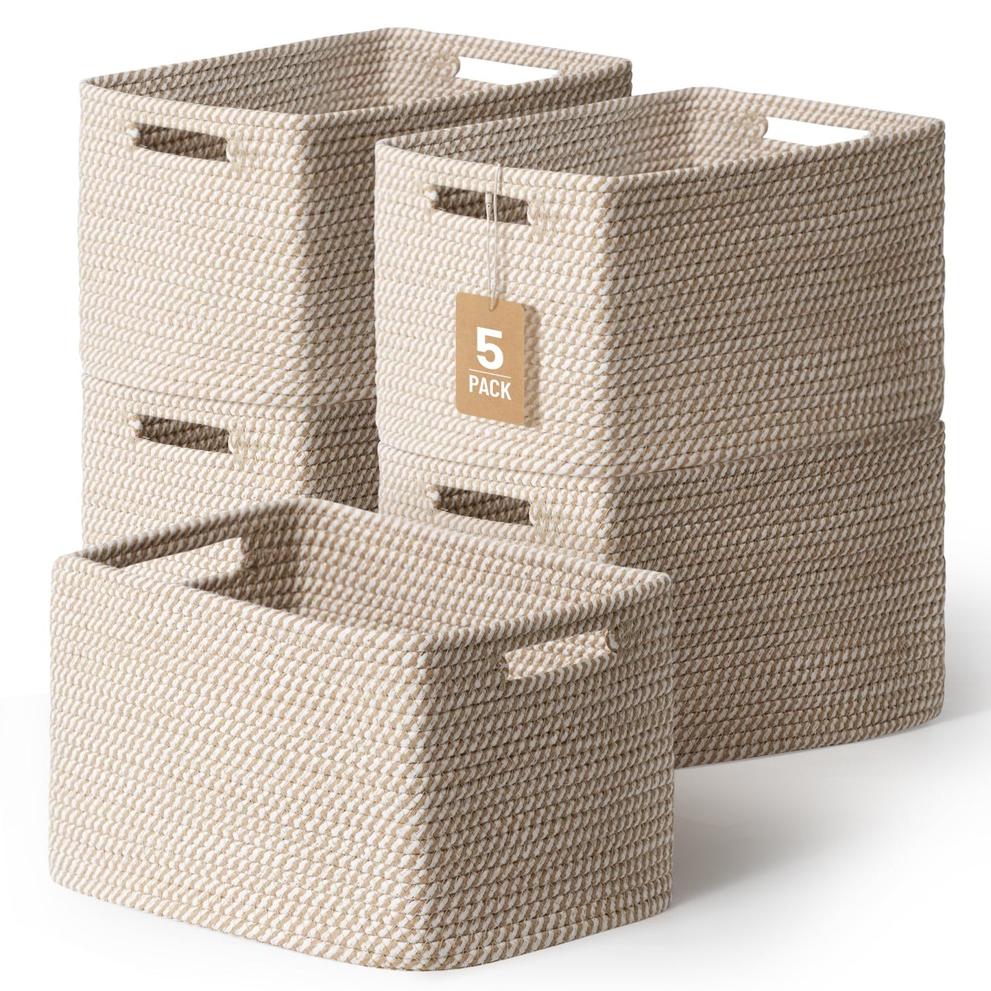 5 Pack Woven Storage Baskets, Decorative Storage Bins for Organizing