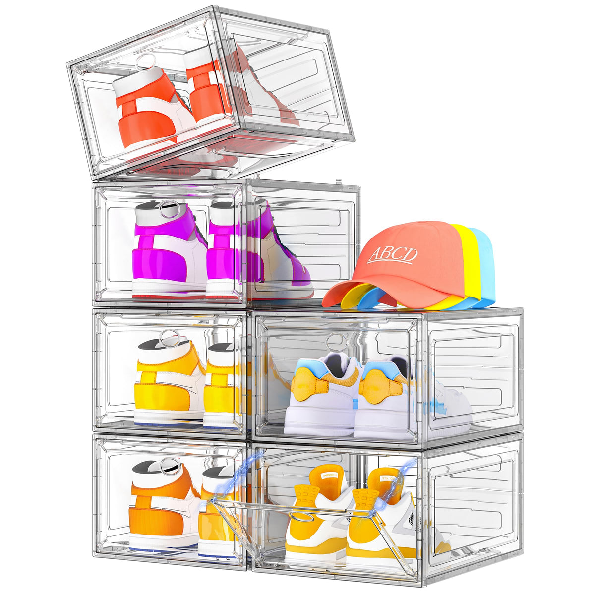 Sturdy Clear Shoe Organizer with Magnetic Door, Stackable Shoe Storage Box