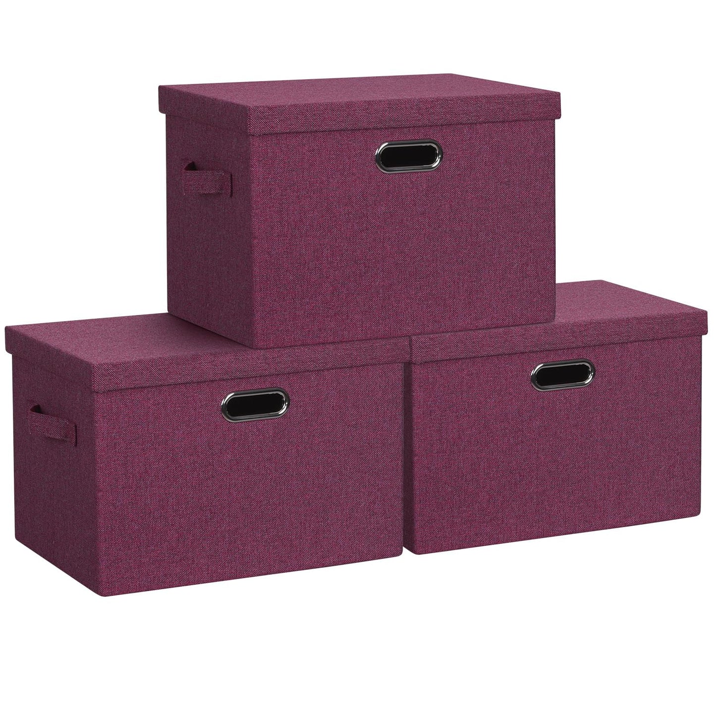 Graciadeco Large Quart Collapsible Stackable Storage Bins with Lids, 3 Packs Beige Linen Fabric Closet Boxes with Lids, Storage Cube Baskets Container Organizers for Bedroom Office(16.6 x 11.7 x 10.8)