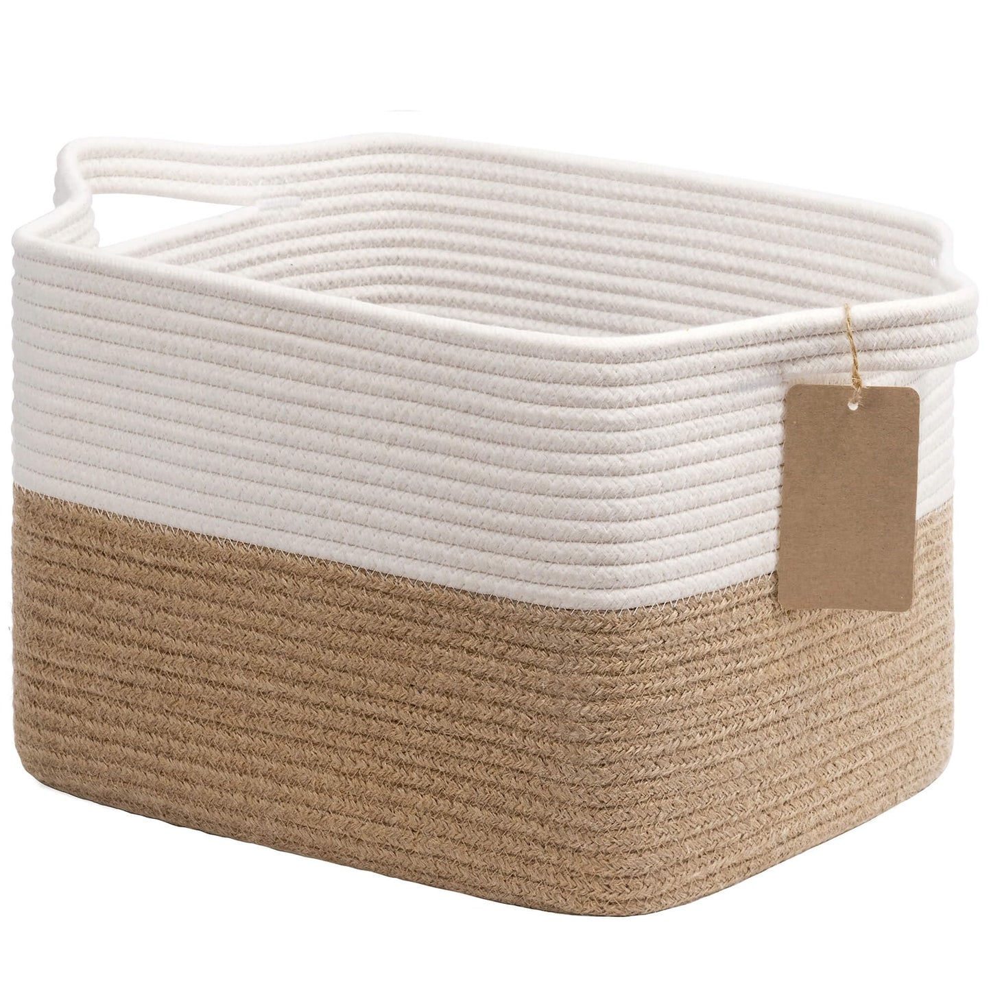 Goodpick Woven Rope Storage Basket for Shelves, Rectangle, Light Brown