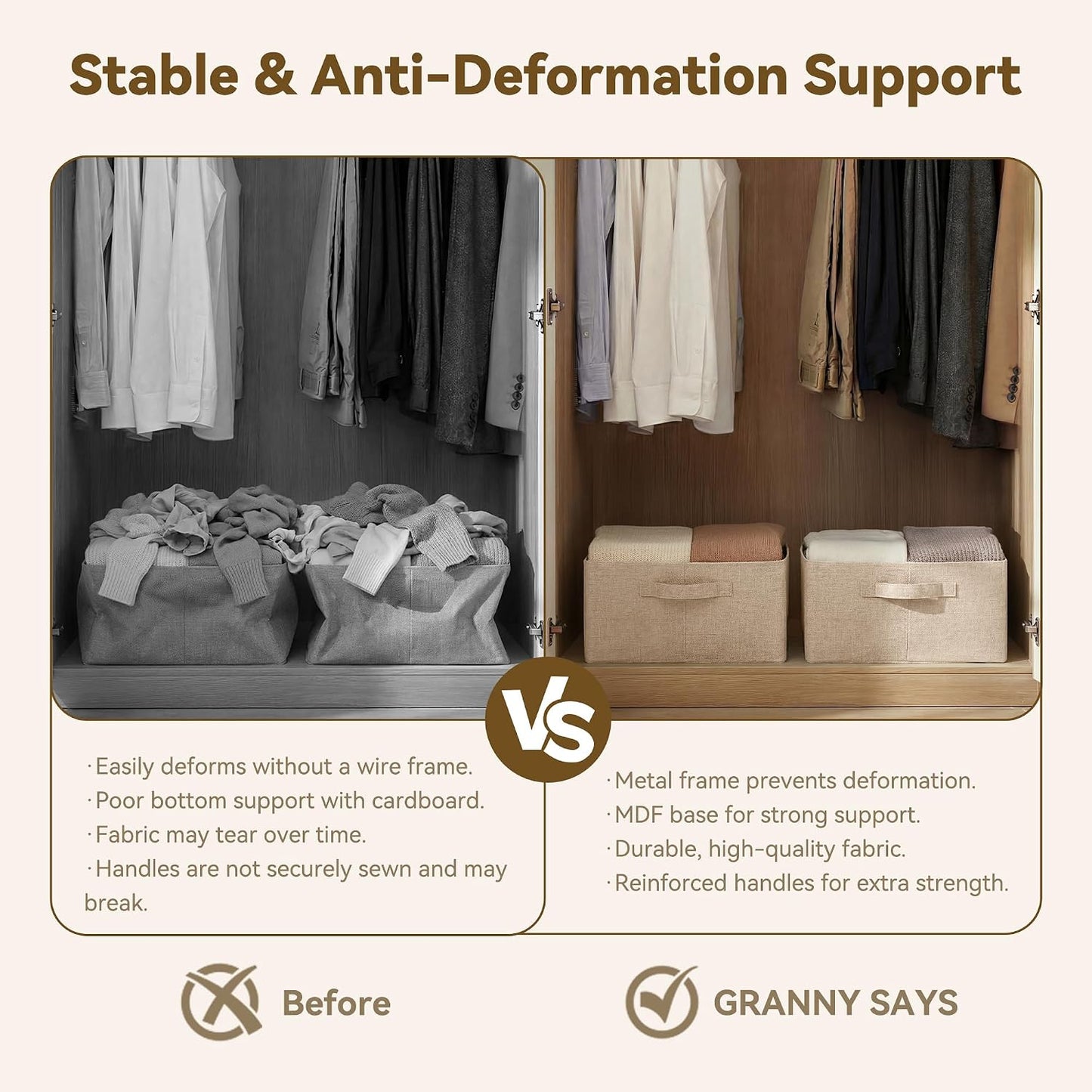 GRANNY SAYS Storage Basket for Shelves, Storage Bins, Light Taupe, 2-Pack