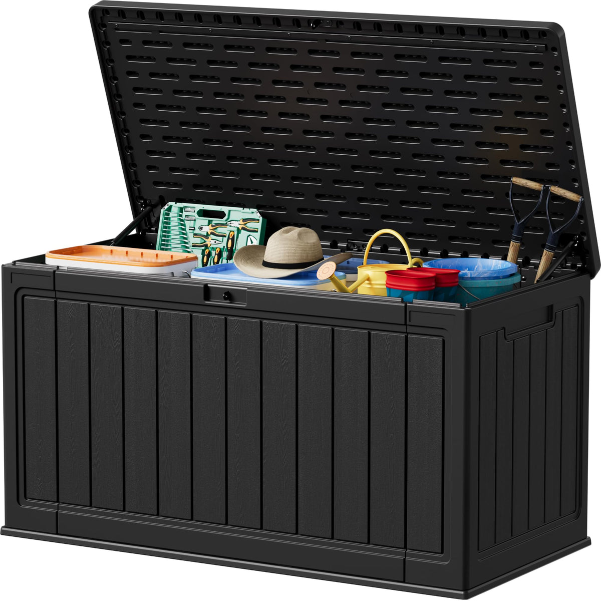 Devoko 30 Gallon Resin Deck Box Waterproof Outdoor Storage Box for Patio Furniture Pool Accessories Indoor Storage for Cushion Garden Tools (30 Gallon, Black)