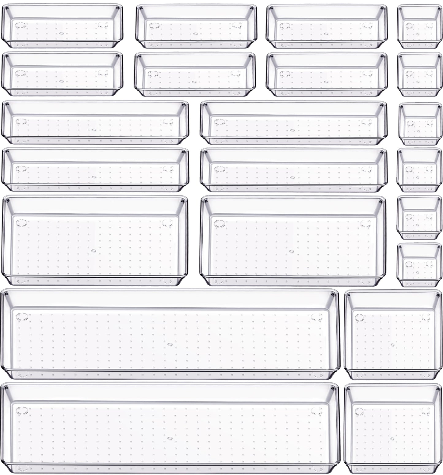 Criusia 6 Pcs Large Size Clear Drawer Organizer Set, Acrylic Non Slip Non Cracking Kitchen Drawer Storage Tray Divider, Multifunctional Storage for Cosmetics, Bathroom, Tools, Kitchen and Office