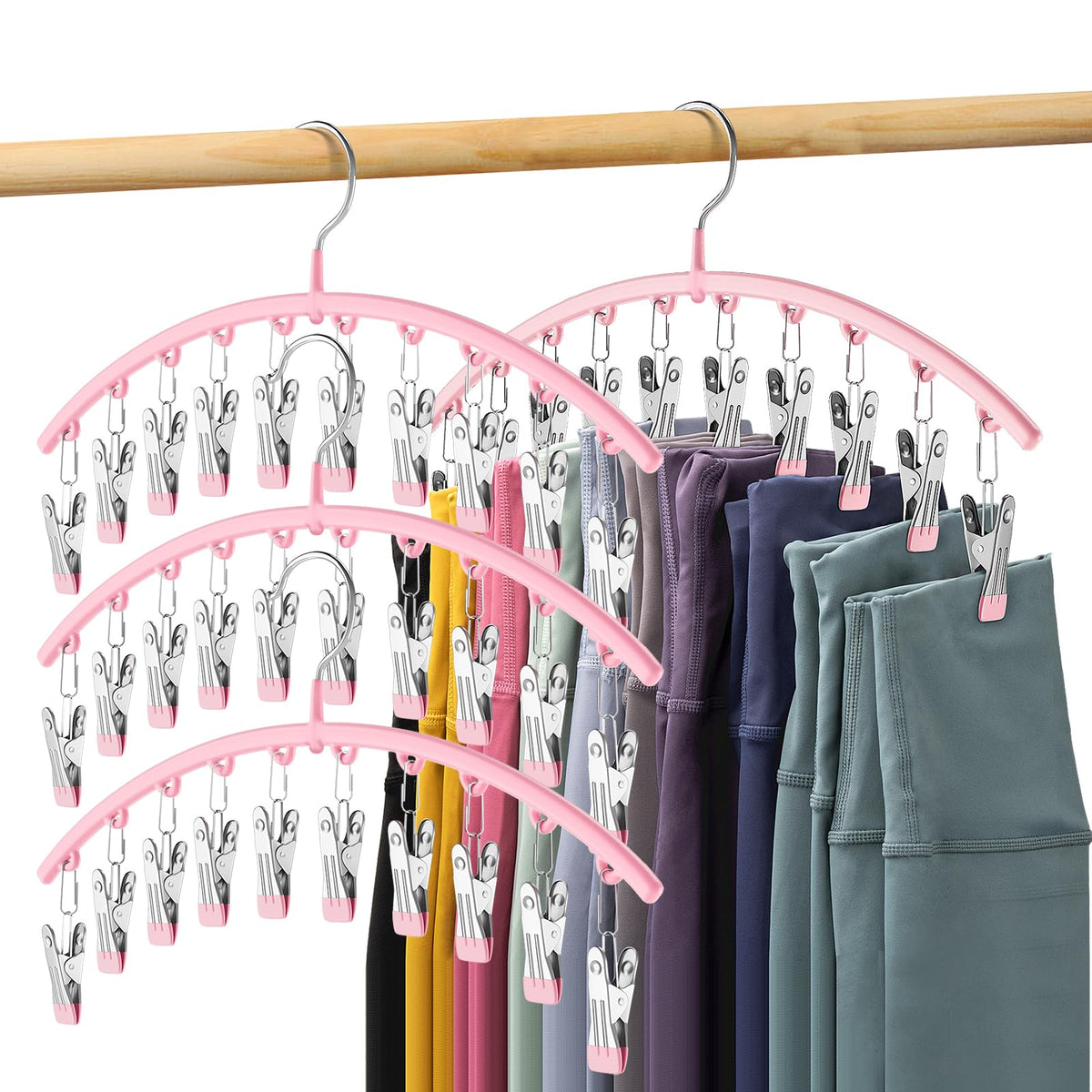 Volnamal Legging Organizer for Closet, Metal Yoga Pants Hanger w/Rubber Coated 2 Pack w/10 Clips Hold 20 Leggings, Hangers Space Saving Hanging Closet Organizer for Closet Organizers and Storage-Grey