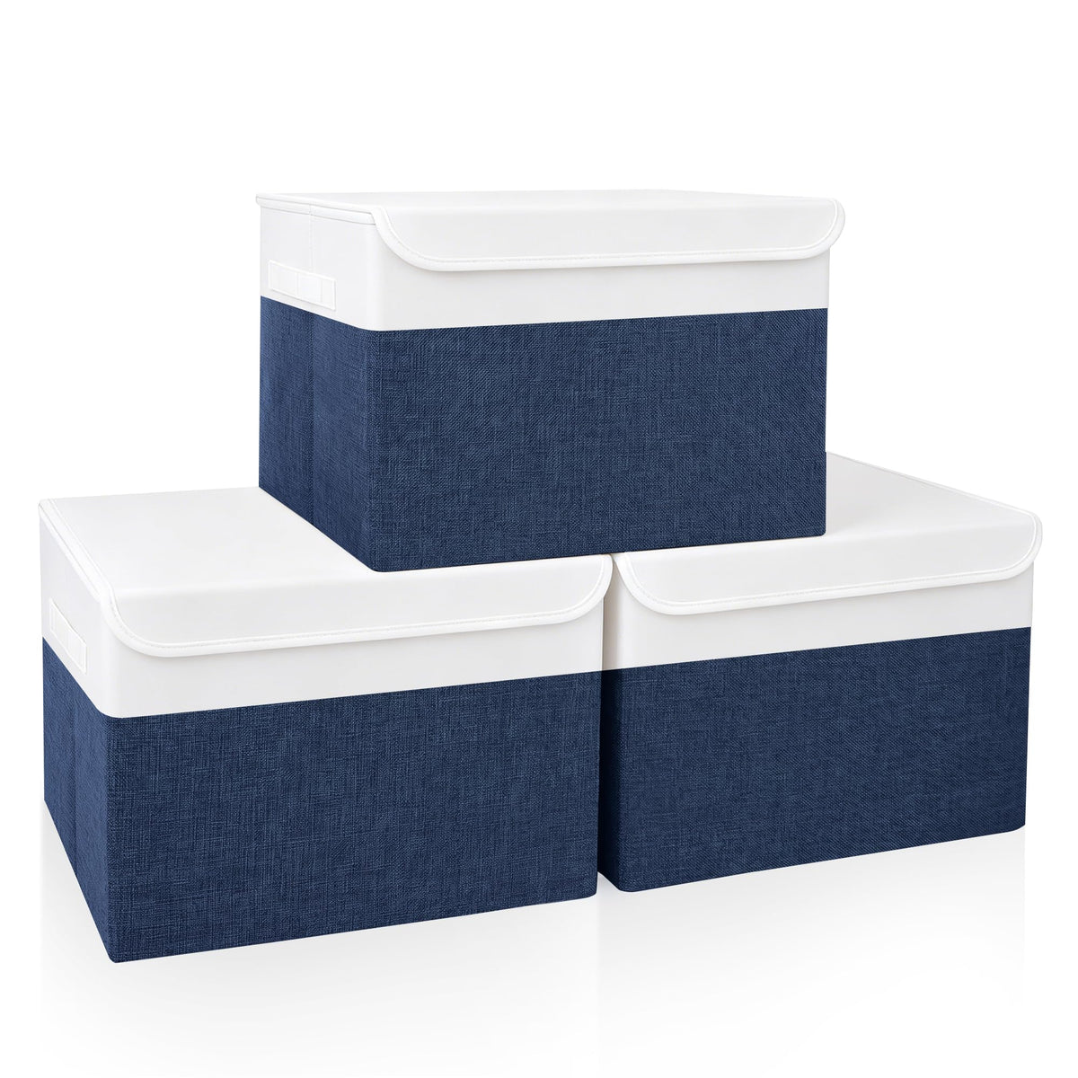 Bagnizer Large 22 Quart Linen Fabric Foldable Storage Bin Cube Organizer Basket with Flip-Top Lid & Handles, Clothes Blanket Box for Home, Office, Closet, Black, 4 Pack 14.6 x 9.5 x 9.5”