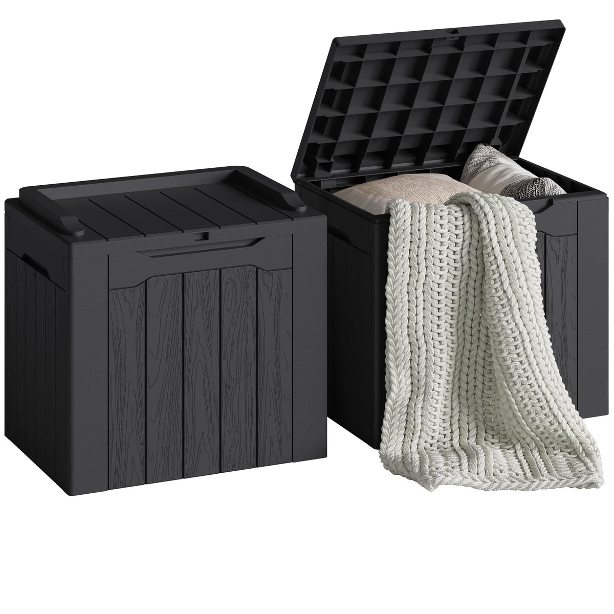 Devoko 30 Gallon Resin Deck Box Waterproof Outdoor Storage Box for Patio Furniture Pool Accessories Indoor Storage for Cushion Garden Tools (30 Gallon, Black)