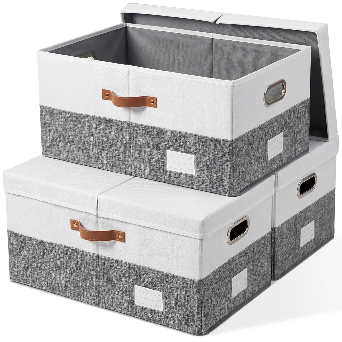 PRANDOM Large Collapsible Storage Bins with Lids [3-Pack] Jute Fabric Foldable Storage Boxes Organizer Containers Baskets Cube with Cover for Home Bedroom Closet Office Nursery (17.7x11.8x11.8)