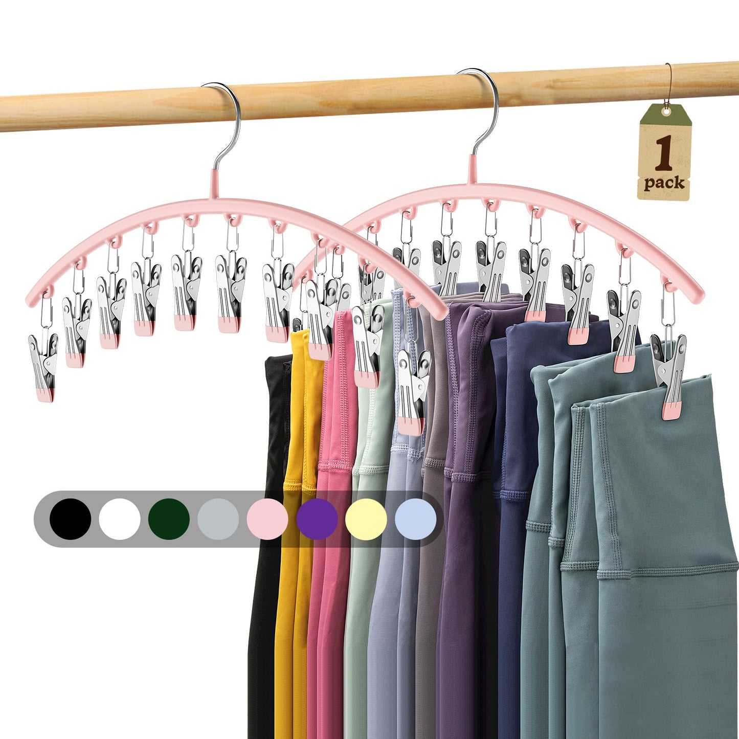 Volnamal Legging Organizer for Closet, Metal Yoga Pants Hanger w/Rubber Coated 2 Pack w/10 Clips Hold 20 Leggings, Hangers Space Saving Hanging Closet Organizer for Closet Organizers and Storage-Grey