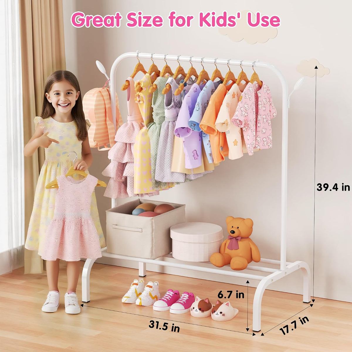 Kids Clothes Rack for Ages 3-6, Montessori Kids Clothing Rack, White