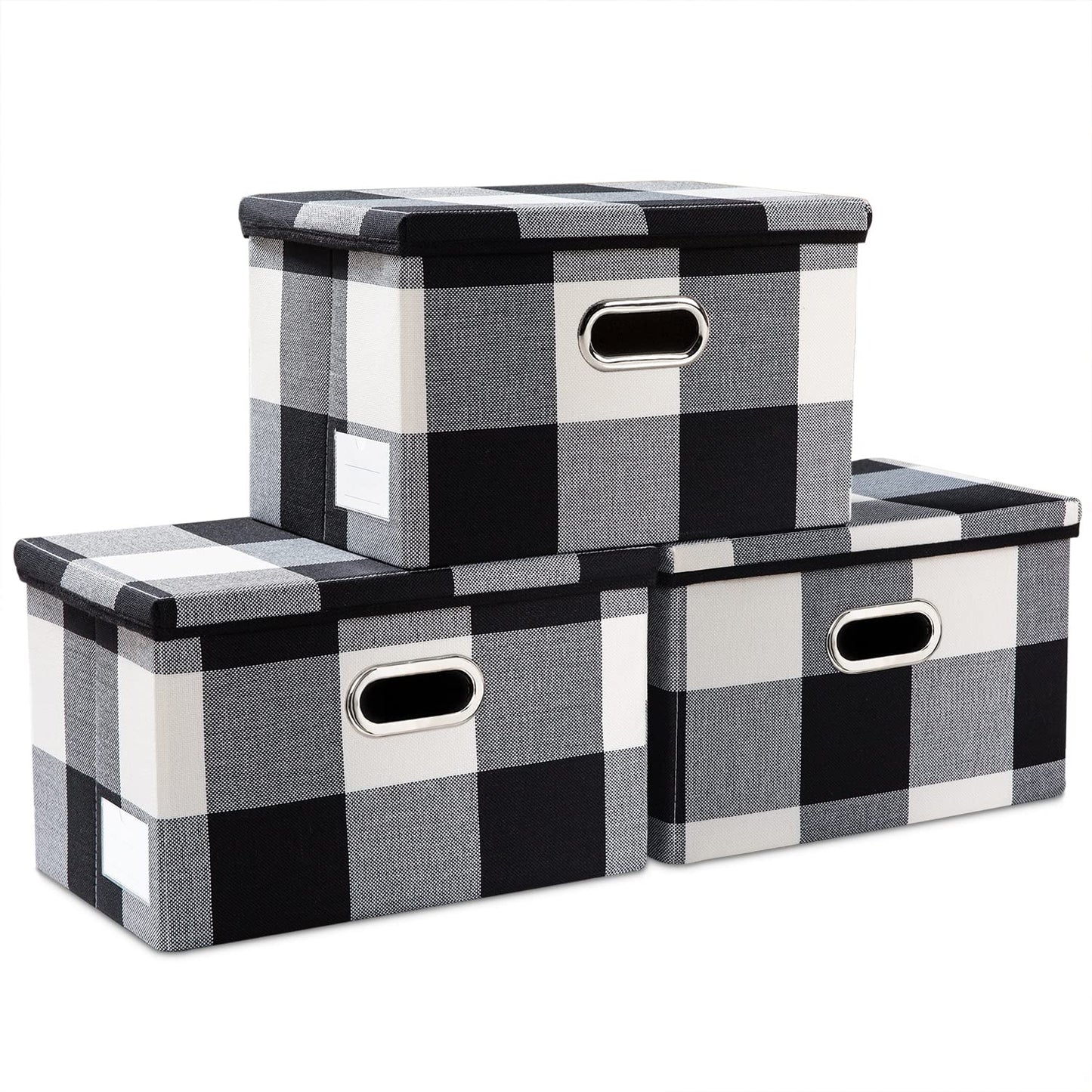 PRANDOM Large Collapsible Storage Bins with Lids [3-Pack] Jute Fabric Foldable Storage Boxes Organizer Containers Baskets Cube with Cover for Home Bedroom Closet Office Nursery (17.7x11.8x11.8)