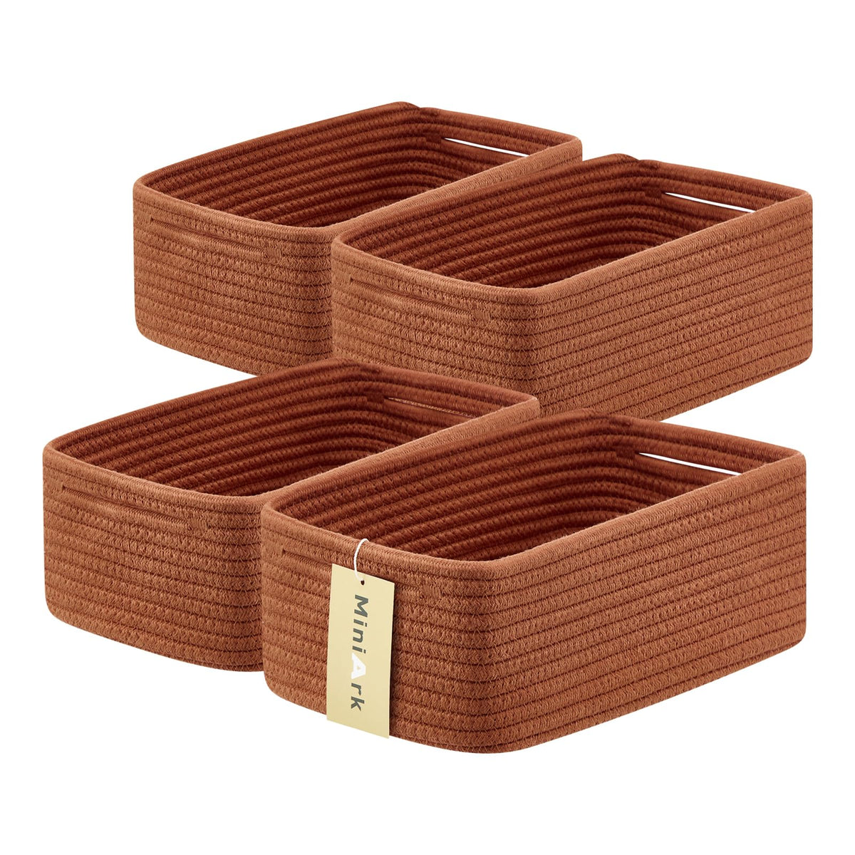 MiniArk Small Storage Baskets for Organizing | Closet Organizer Bins | Shelf Toy Basket | Woven Rope Baskets | Cube Decorative Box | Shallow Basket | L11.5xW7.5xH4.7| Brown