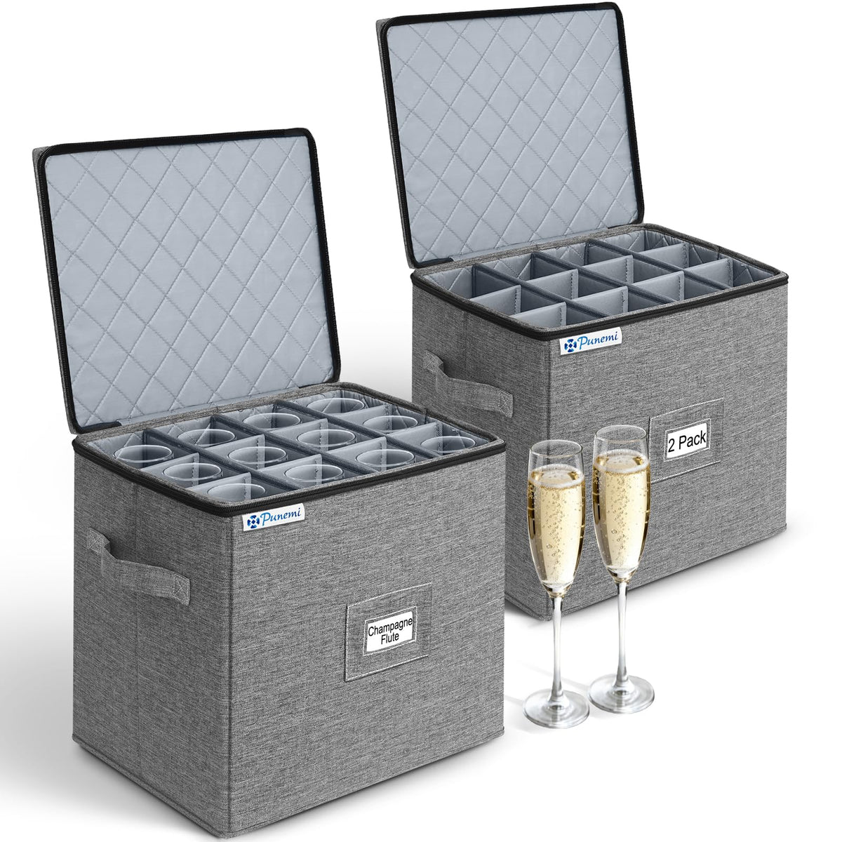 punemi Wine Glass Storage Box for 24 Glasses, Hard Shell Moving Case