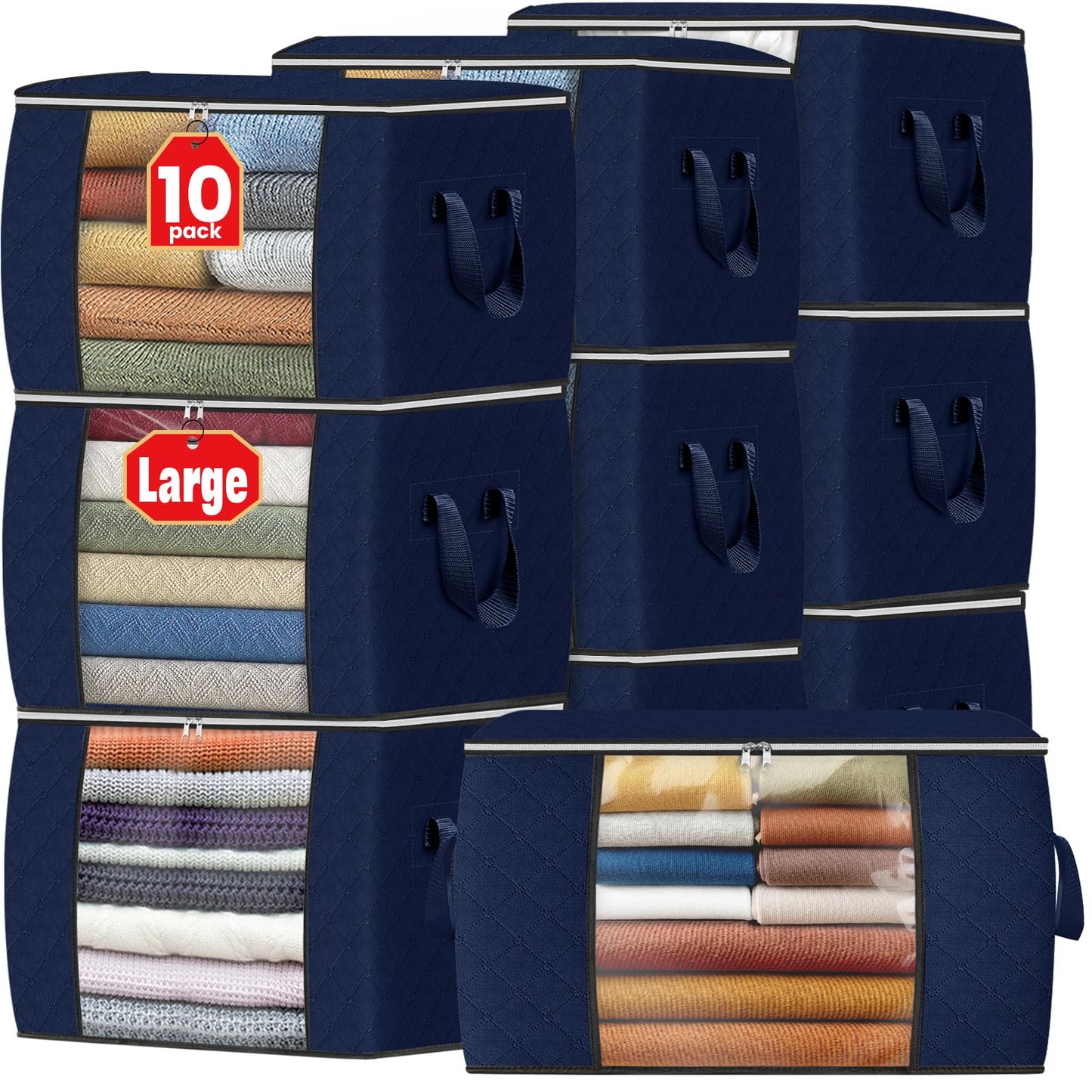 Fab totes 6 Pack Storage Bags for Clothes Blanket Storage Bins with Lids
