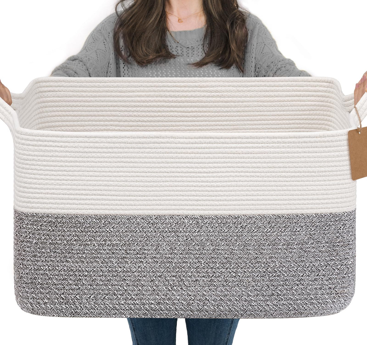 Goodpick Woven Rope Storage Basket for Shelves, Rectangle, Light Brown