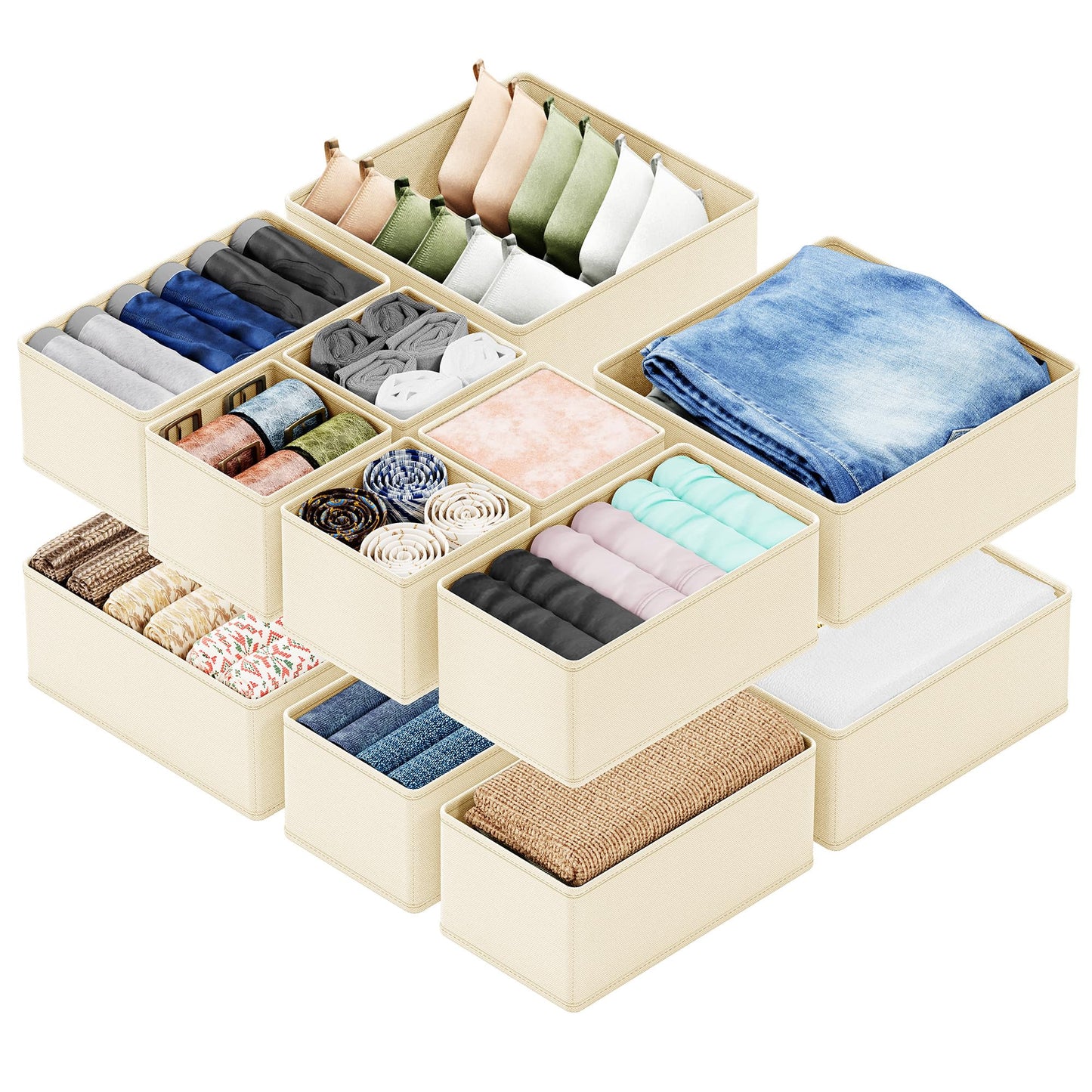 SpaceAid Drawer Organizer Clothes, 12 Pack Dresser Organizer Bins for Nursery, Closet Organization and Storage Dividers for Clothing, Baby Clothes, Underwears, Socks (Black)