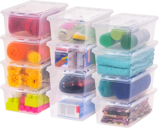 IRIS USA 12-Pack 7 Qt Storage Bins with Lids, Clear, Stackable