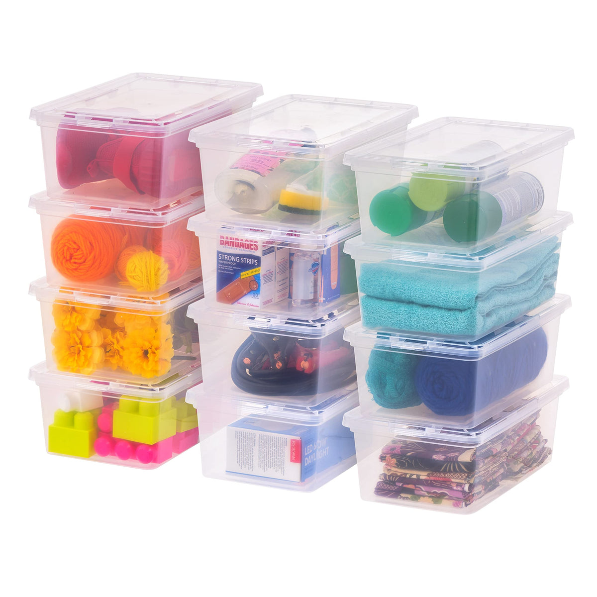 IRIS USA 12-Pack 7 Qt Storage Bins with Lids, Clear, Stackable