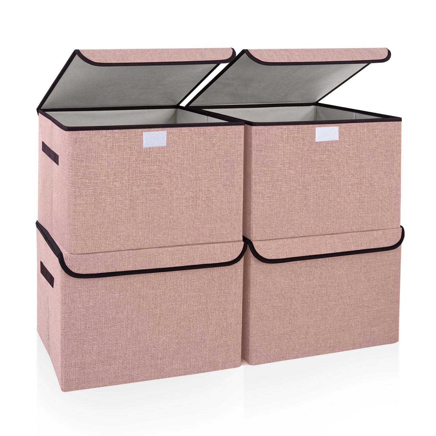 Bagnizer Large 22 Quart Linen Fabric Foldable Storage Bin Cube Organizer Basket with Flip-Top Lid & Handles, Clothes Blanket Box for Home, Office, Closet, Black, 4 Pack 14.6 x 9.5 x 9.5”