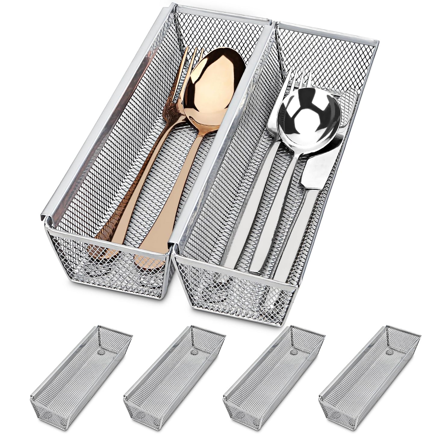 Smgmg Silverware Drawer Organizer, Silverware Organizer for Drawer, 6 Pack Utensil Organizer for Kitchen Drawers, Kitchen Drawer Organizer for Large Utensils with Interlocking Arm (9.6 * 3 * 2 inch)