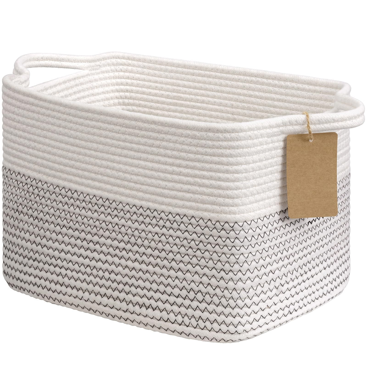 Goodpick Woven Rope Storage Basket for Shelves, Rectangle, Light Brown