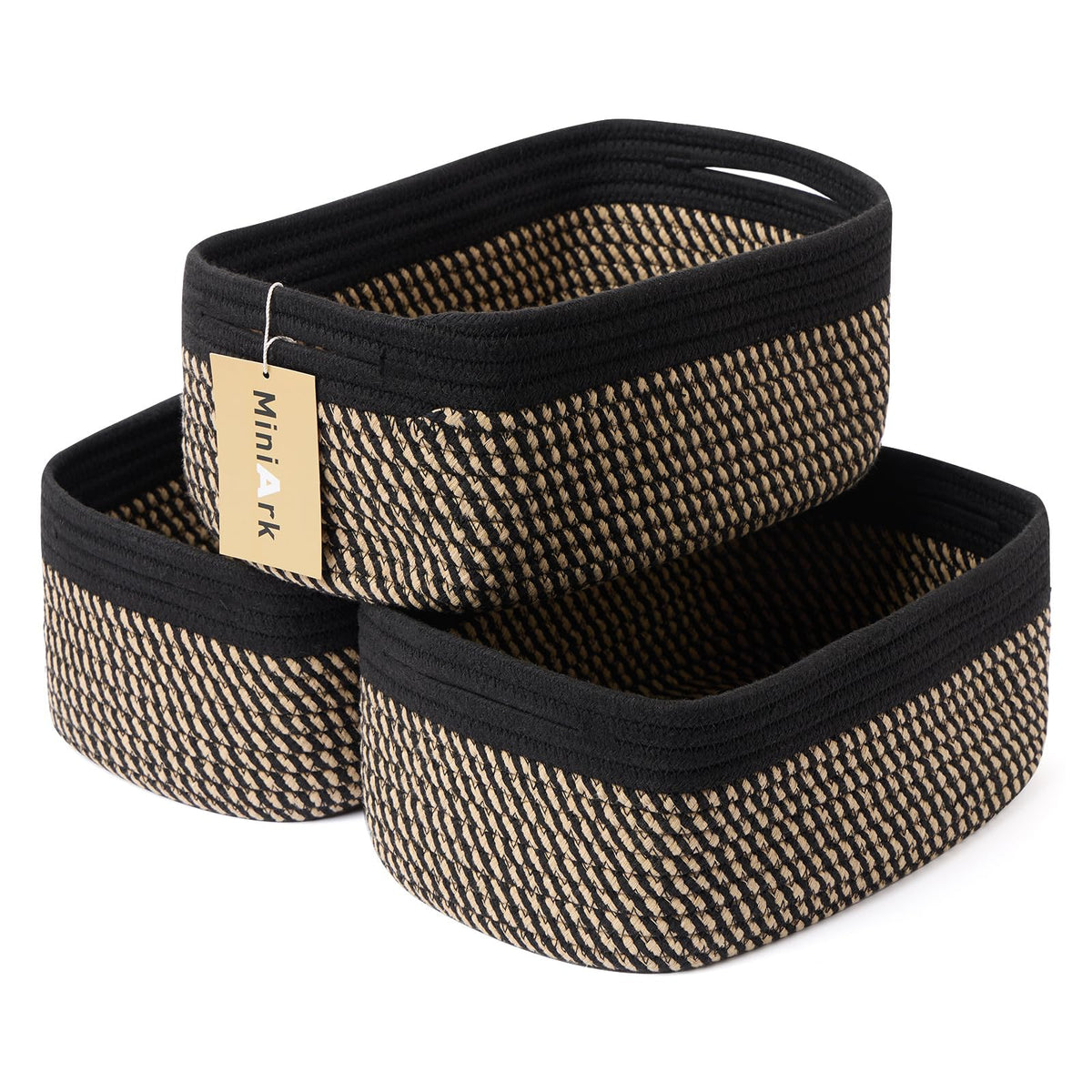 MiniArk Small Storage Baskets for Organizing | Closet Organizer Bins | Shelf Toy Basket | Woven Rope Baskets | Cube Decorative Box | Shallow Basket | L11.5xW7.5xH4.7| Brown