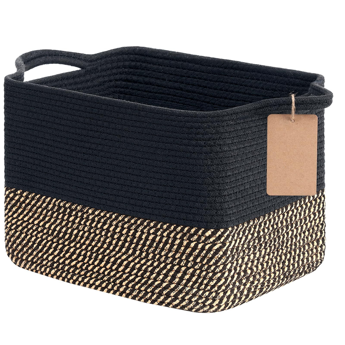 Goodpick Woven Rope Storage Basket for Shelves, Rectangle, Light Brown