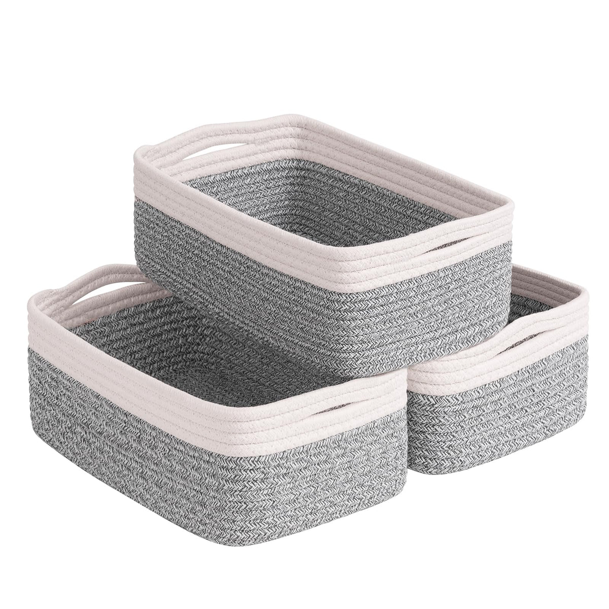 Goodpick 3Pack Rope Storage Baskets for Shelves Organizing, 11 x 7 x 4.5 in