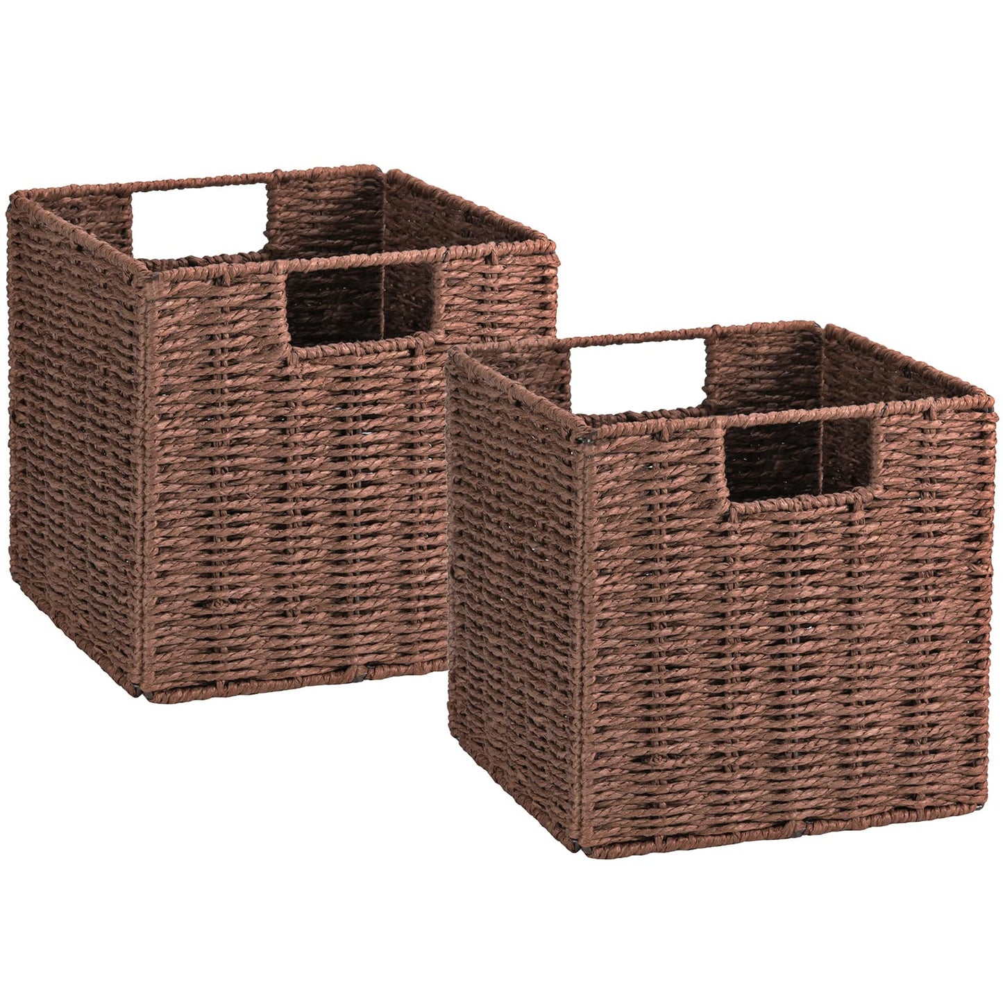 Vagusicc Wicker Storage Basket, Set of 2 Hand-Woven Storage Baskets for Shelves, Foldable Cube Storage Baskets Bins with Handles, 9 inch Small Wicker Baskets for Organizing Pantry Bedroom, Brown