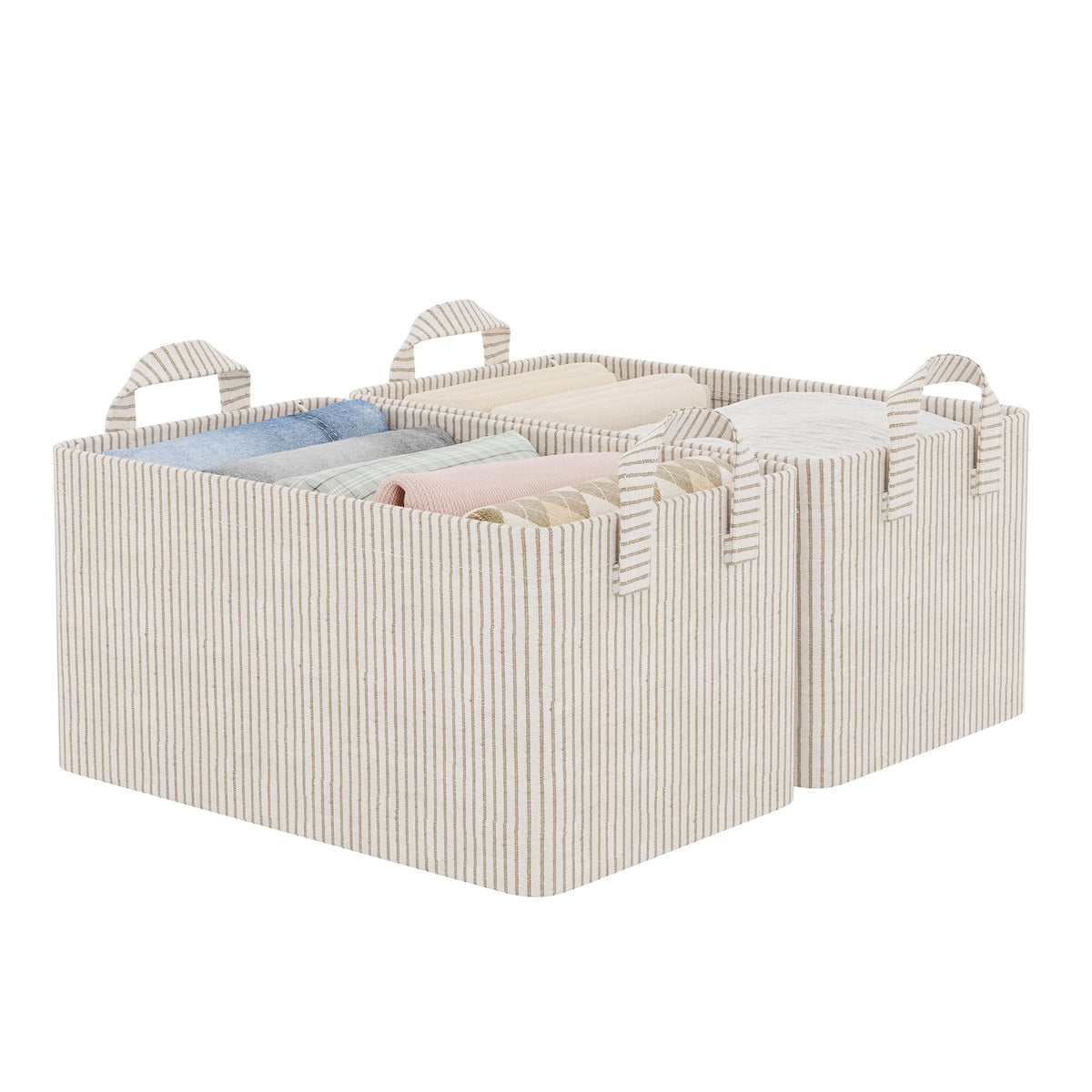 StorageWorks Fabric Storage Bins, Khaki and Beige Stripes, 2-Pack