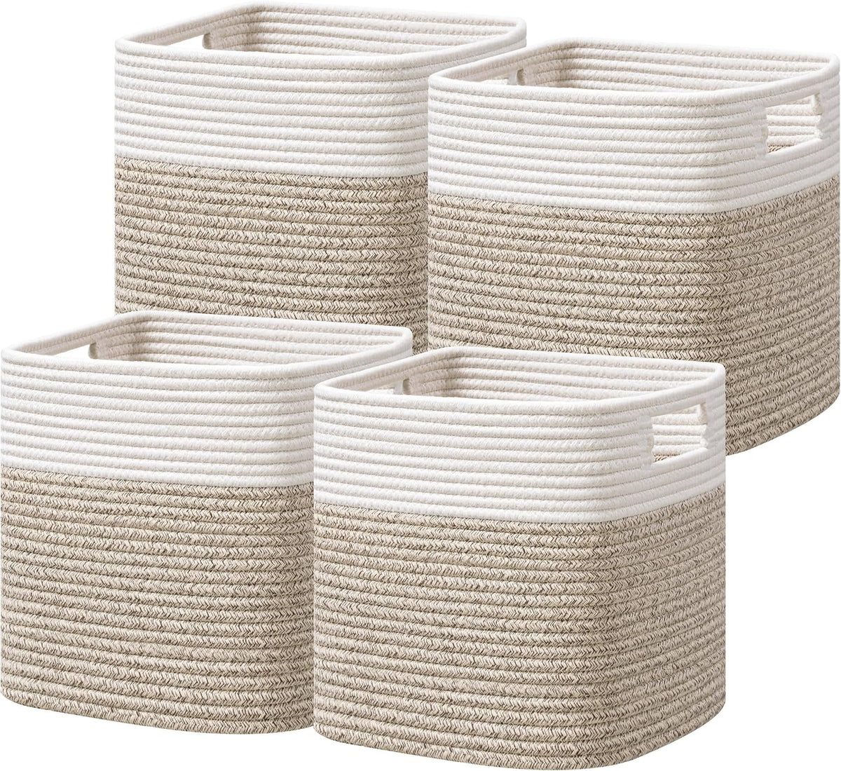 UBBCARE Set of 4 Storage Cubes-13 X 13 X 13 In, Cotton Rope Basket for Shelves, Toys, Book, Cube Storage Bin with Handles, Woven Storage Basket for Organizing, Beige