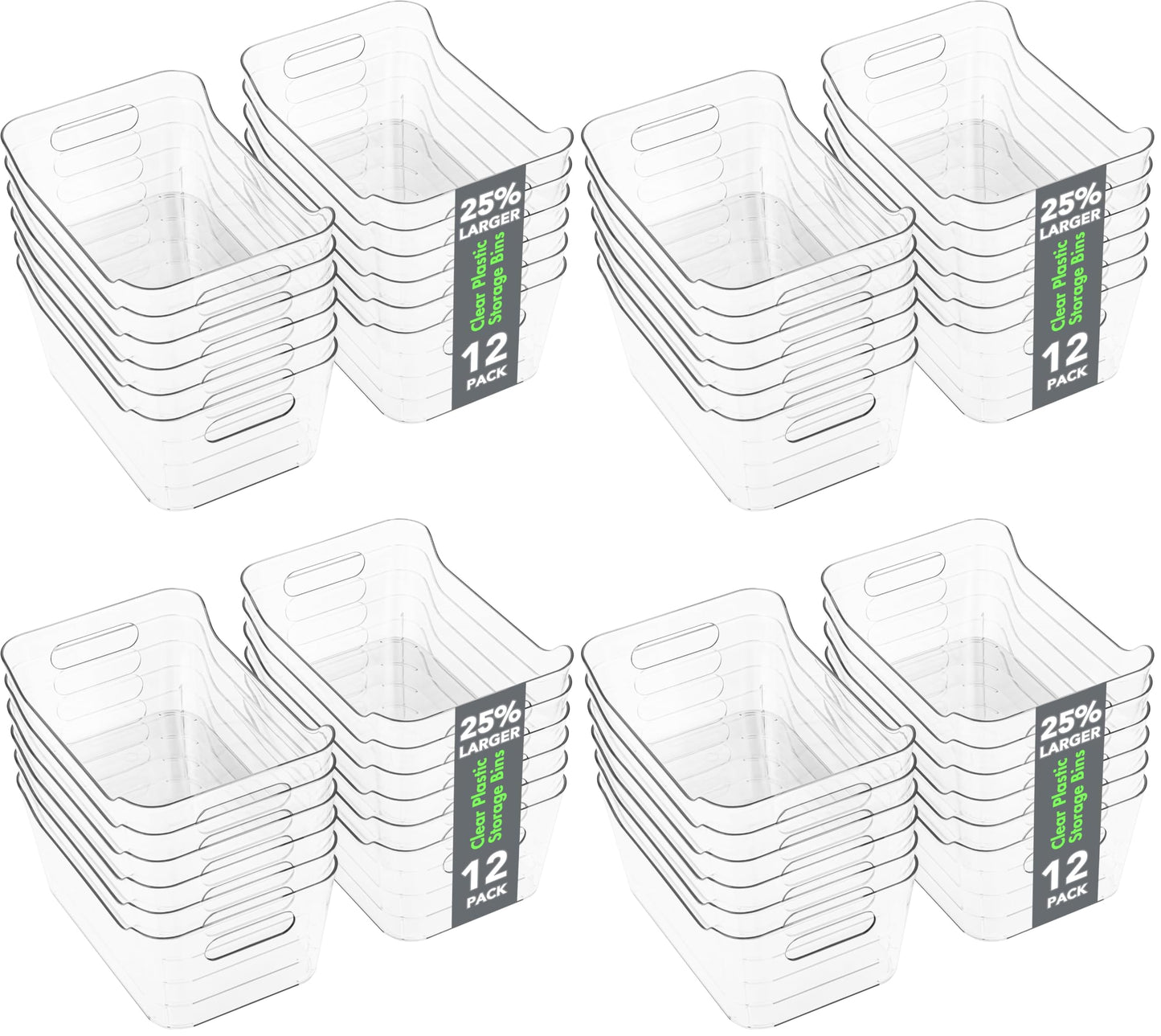 Tiawudi 12 Pack Plastic Storage Bins, Multi-Use Organizer Bins, Pantry Organizer, Clear Storage Containers for Home, Kitchen, Office, Cabinet, Shelf and Fridge Organization