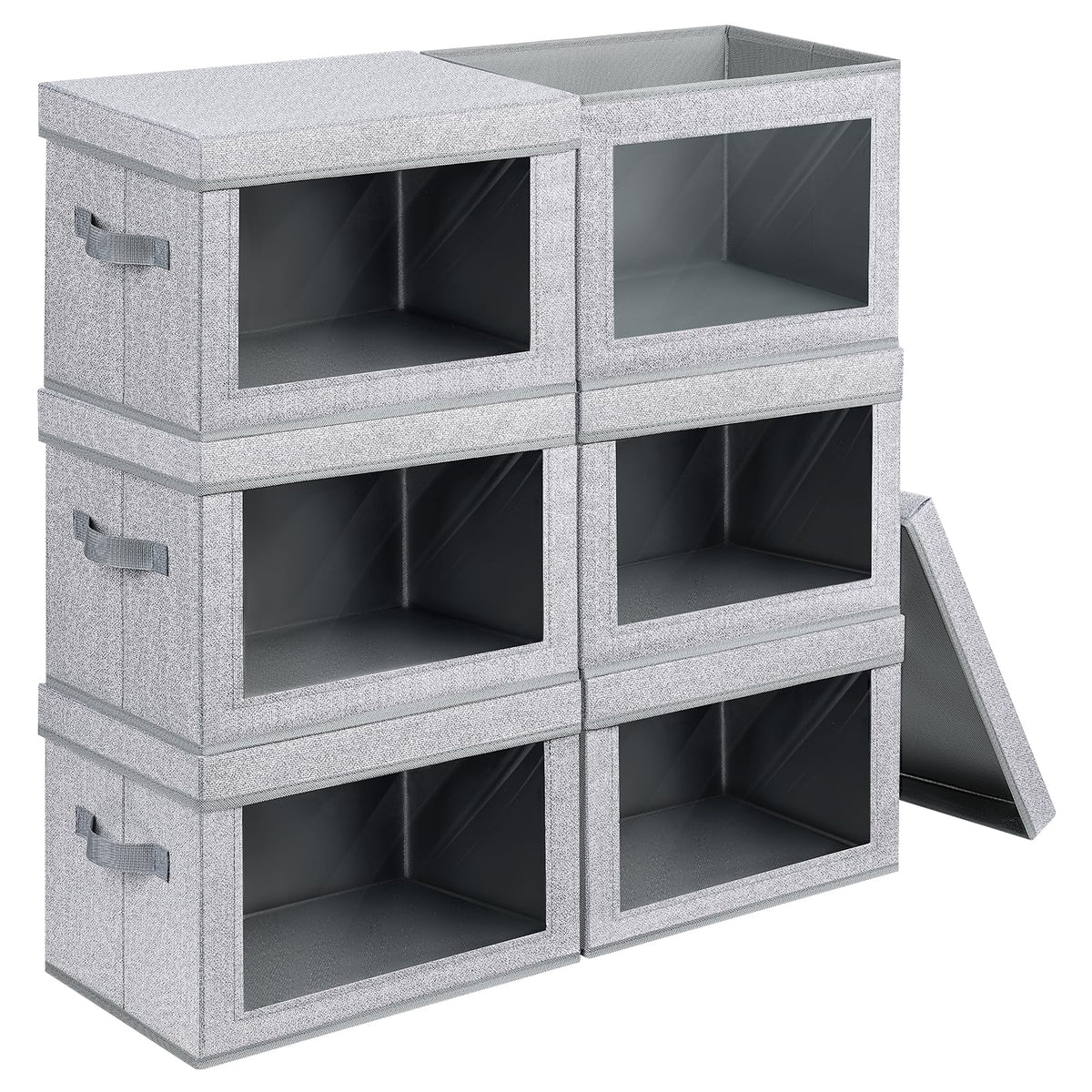 Homsorout Storage Bins with Lids - Fabric Storage Boxe with Window, Collapsible Closet Organizers with Handles, 3 Pack Decorative Bin, Home Cubes Baskets for Clothes, Hat, Books, Dark Grey