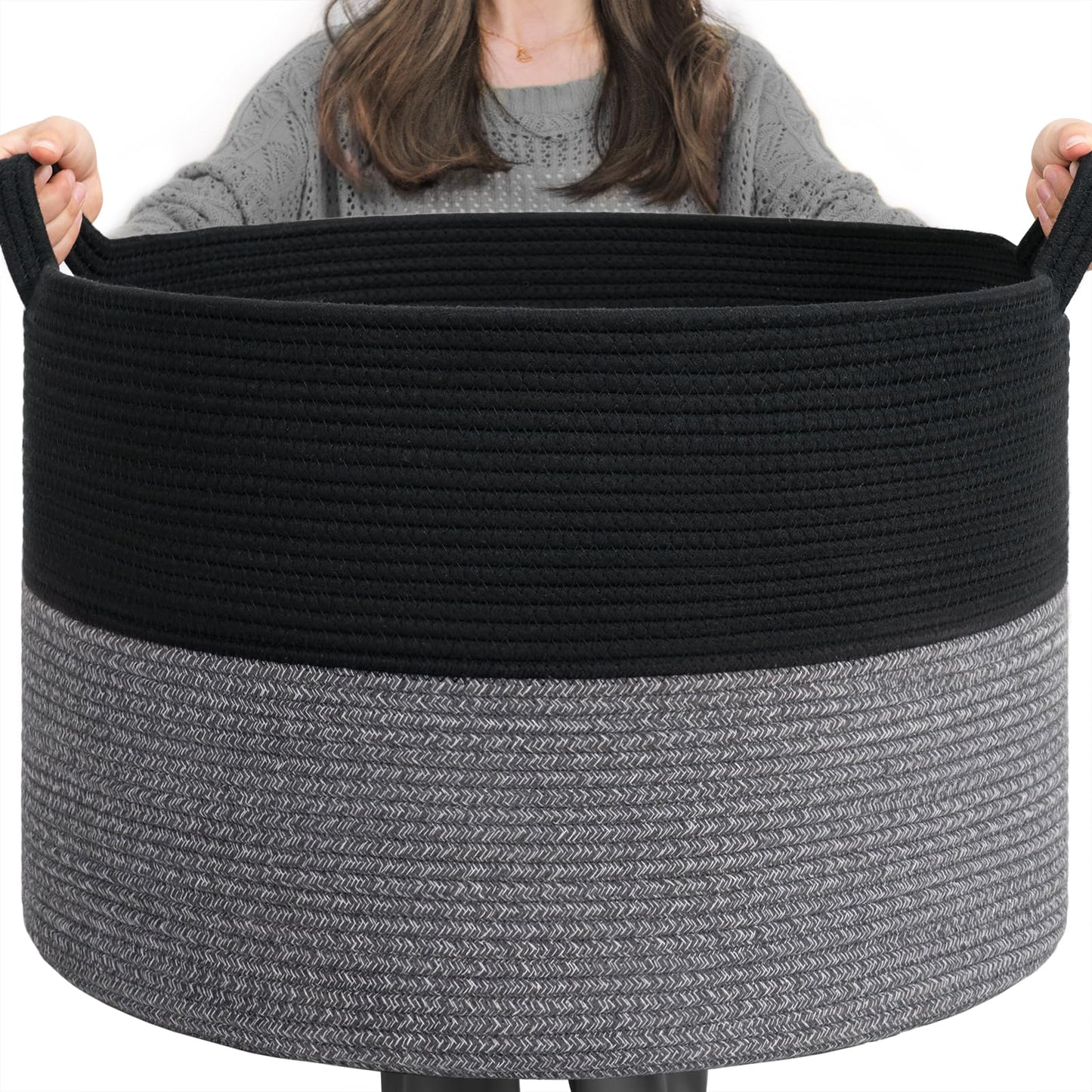 INDRESSME XXXLarge Woven Rope Blanket Basket Living Room Brown, 90L