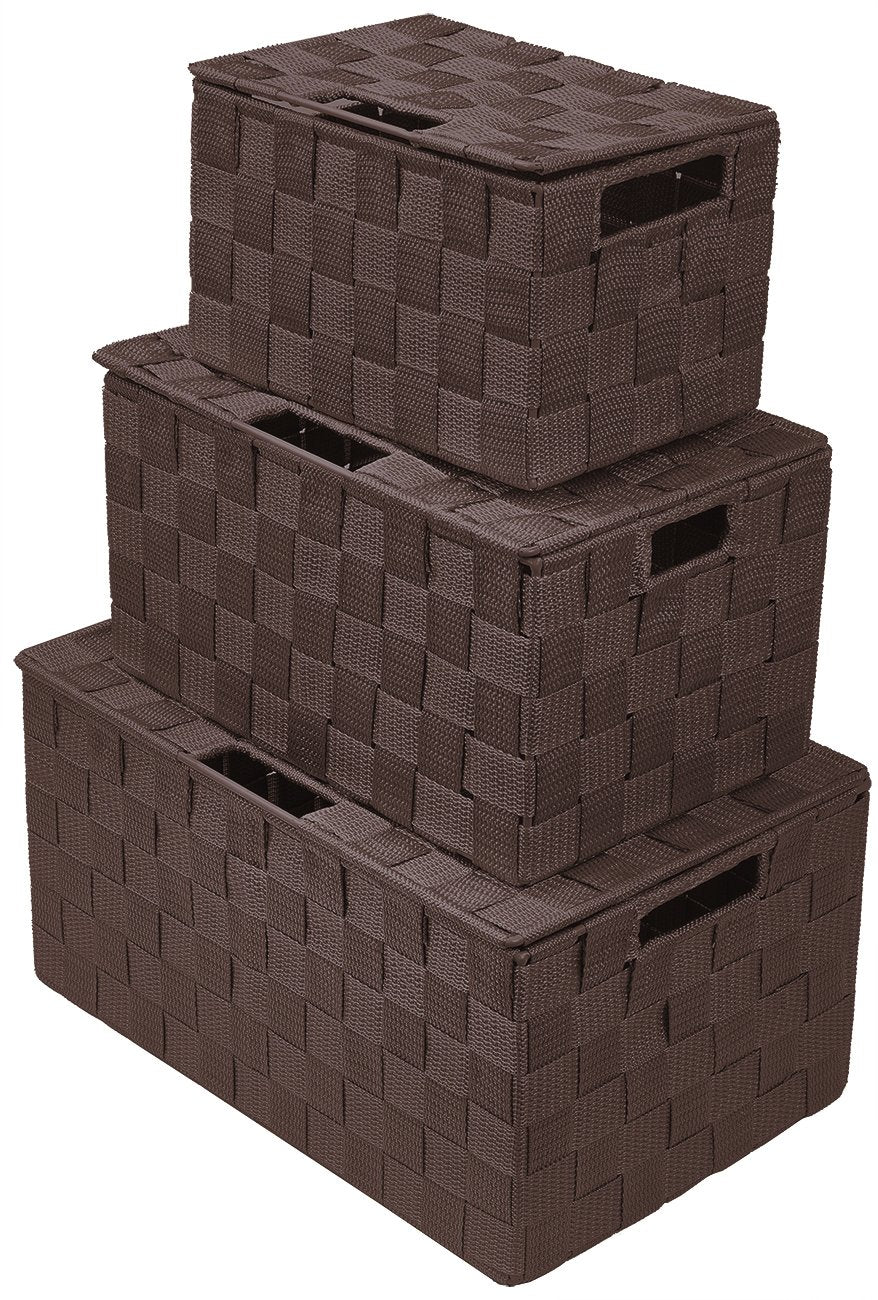 Sorbus Storage Basket with Lid, 3-Piece Woven Set for Shelves (Black)