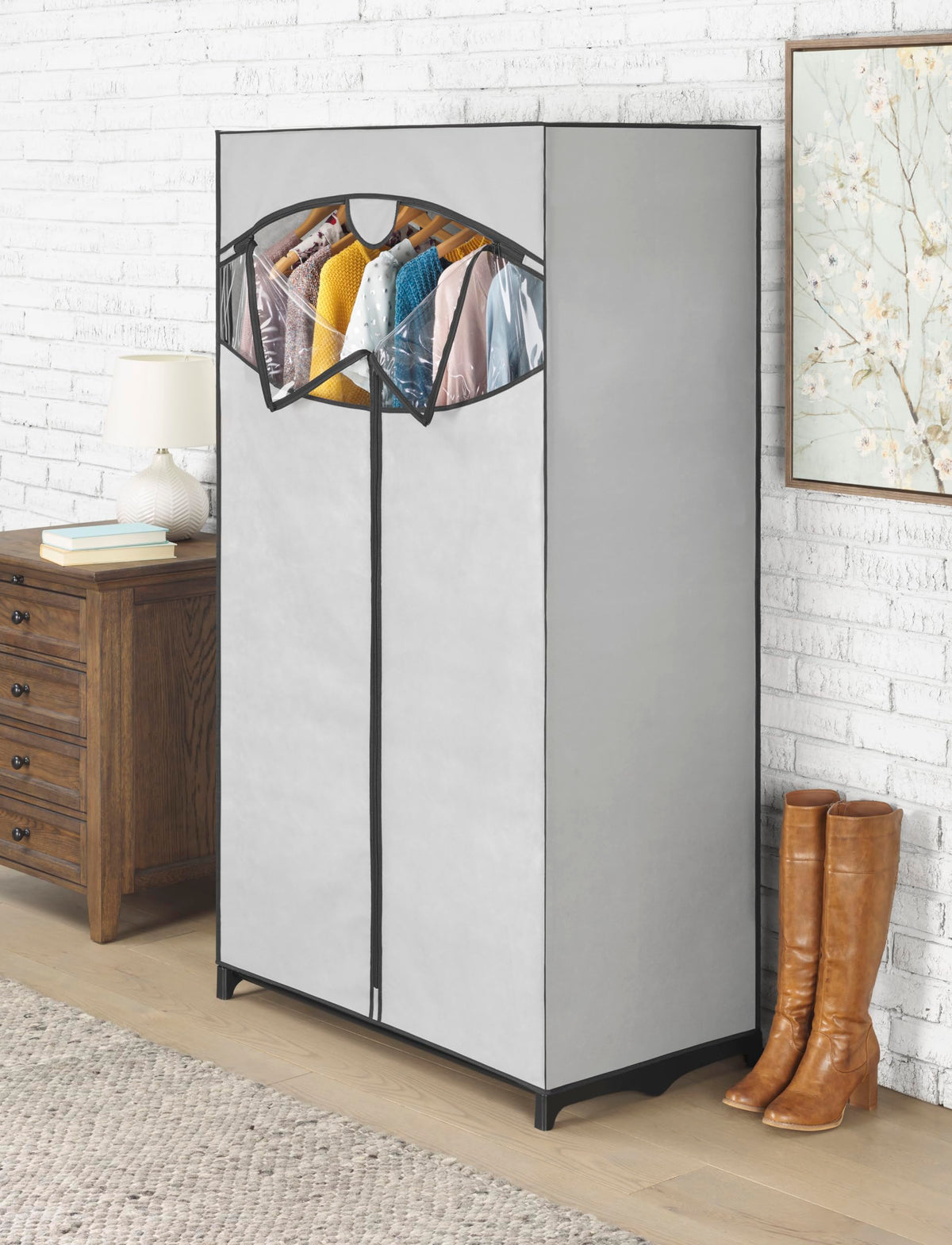 Whitmor Extra-Wide Portable Clothes Closet, 60" Wide Closet Organizers and Storage with Cover, Heavy Duty Metal Clothes Rack, Stable and Easy Assembly Clothes Storage, Light Grey