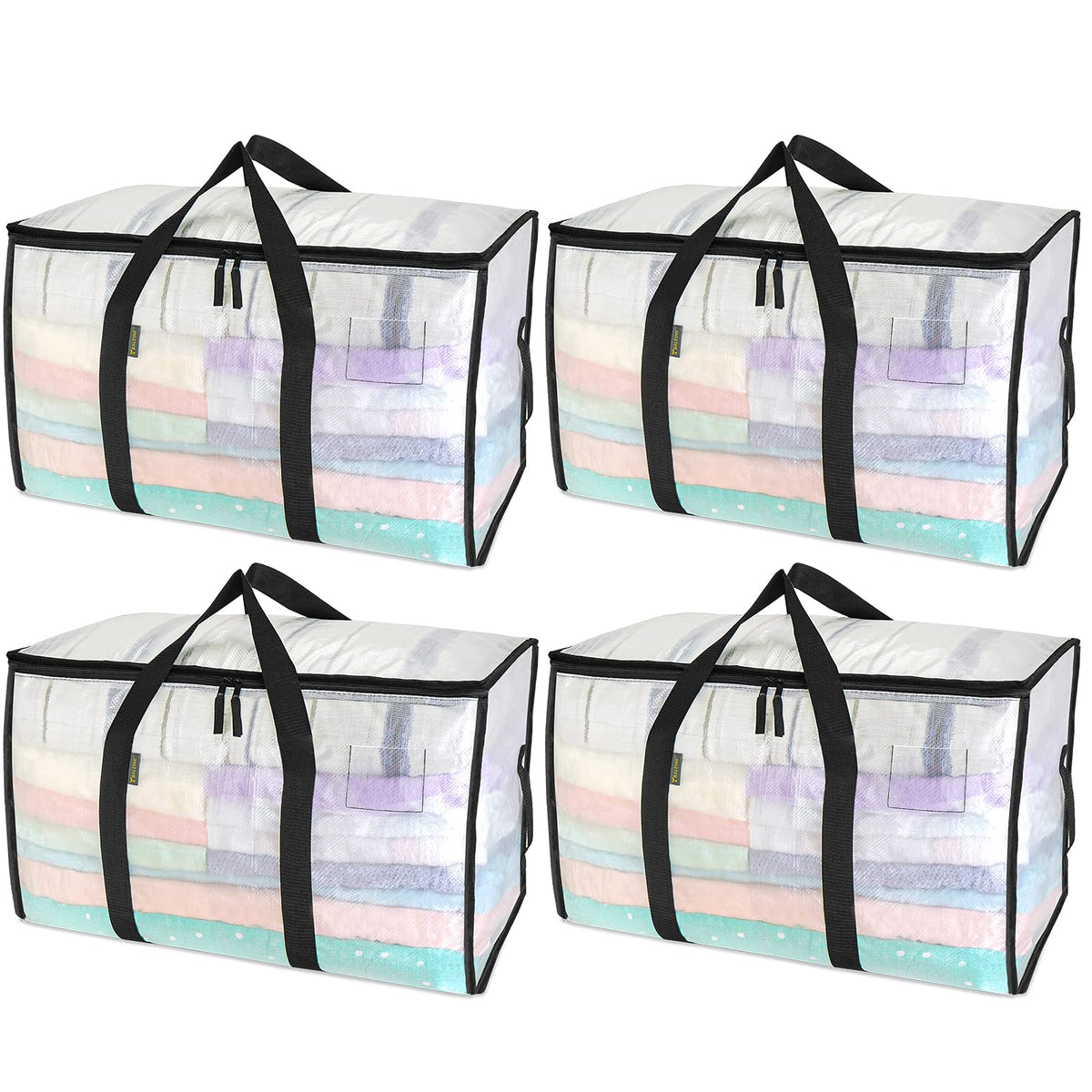 BALEINE 6-Pack Oversized Moving Bags with Reinforced Handles, Heavy-Duty Storage Tote for Clothes, Moving Supplies (Clear, 6-Pack)