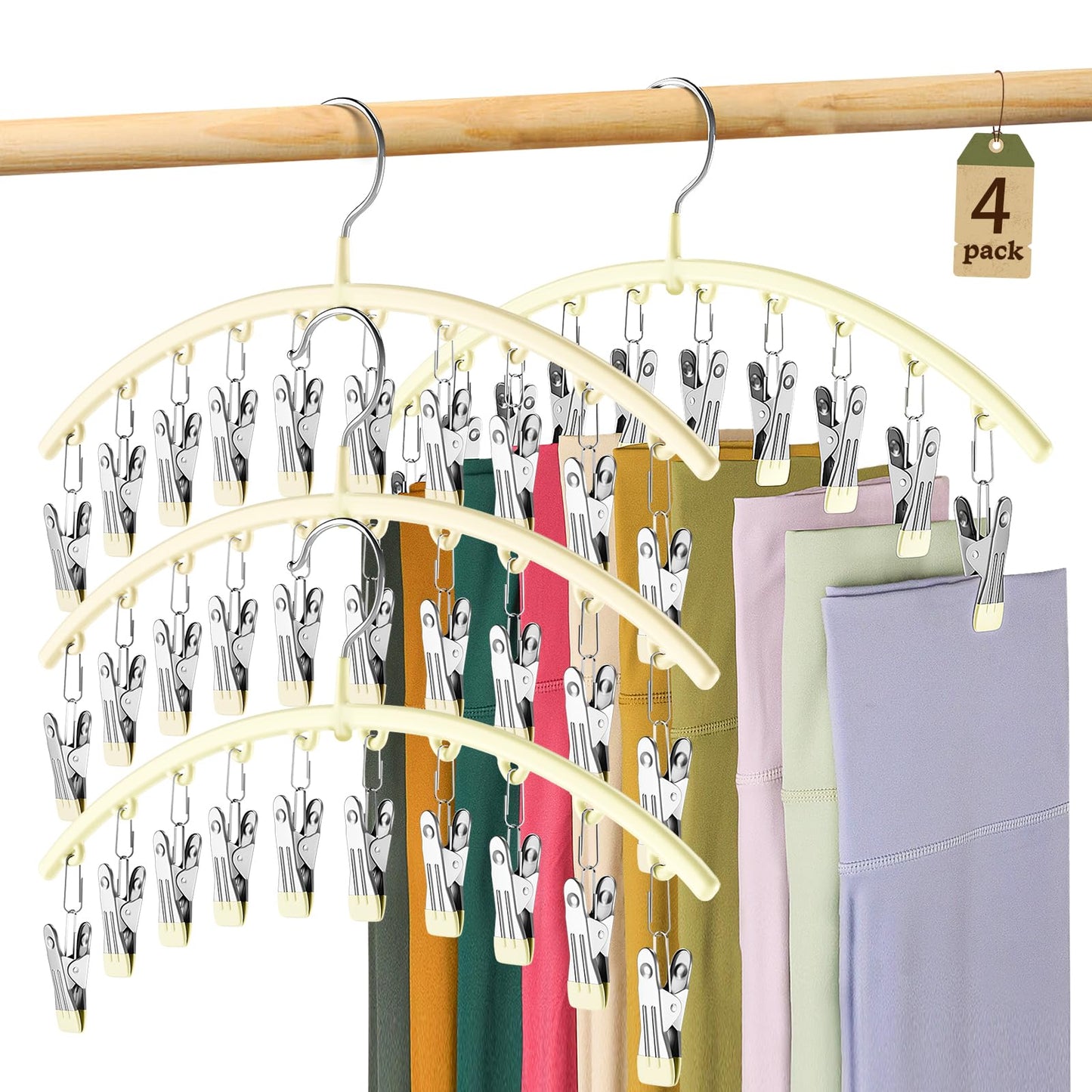 Volnamal Legging Organizer for Closet, Metal Yoga Pants Hanger w/Rubber Coated 2 Pack w/10 Clips Hold 20 Leggings, Hangers Space Saving Hanging Closet Organizer for Closet Organizers and Storage-Grey